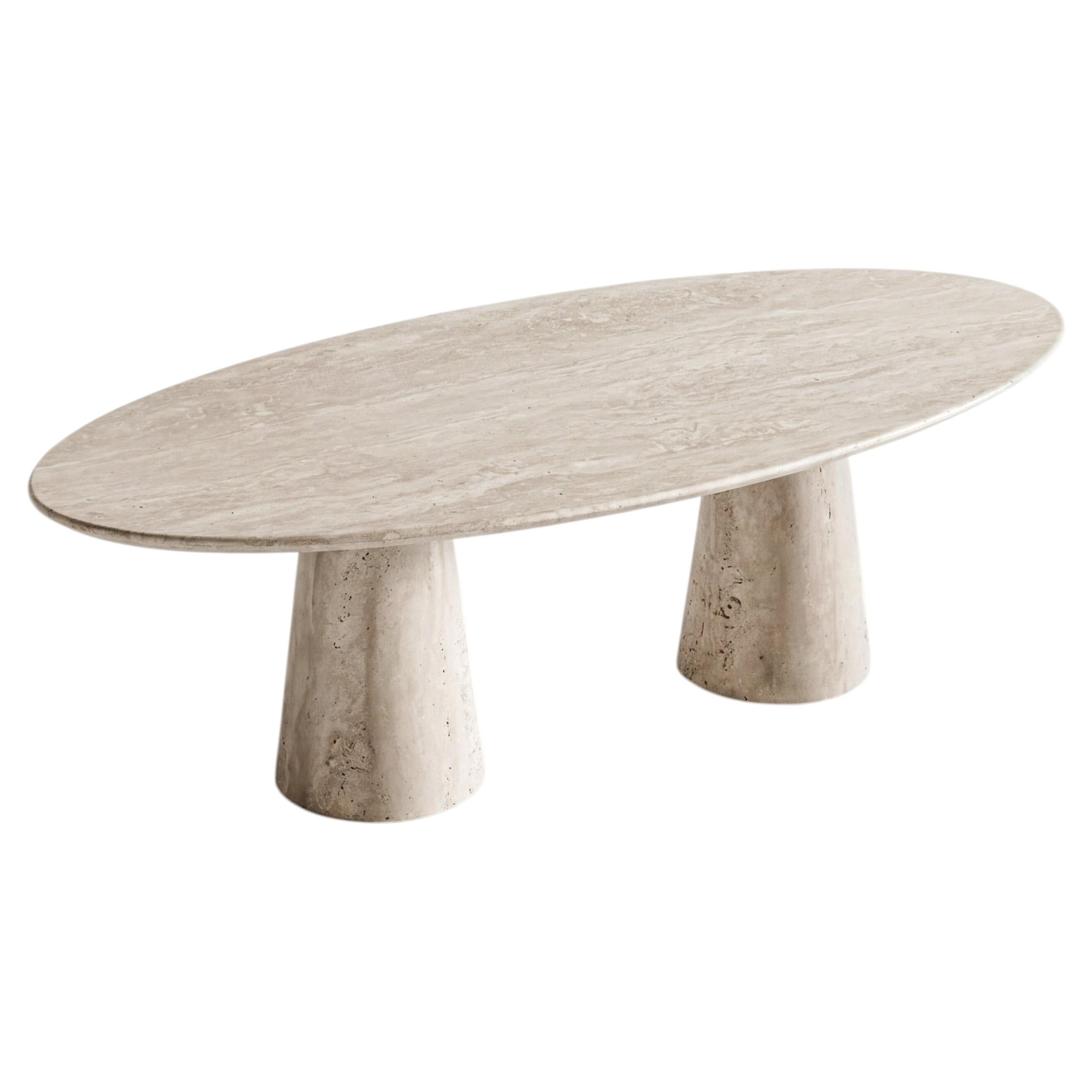 Travertine Dining Table With Conic Legs, Solid Travertine Stone Ellips Table