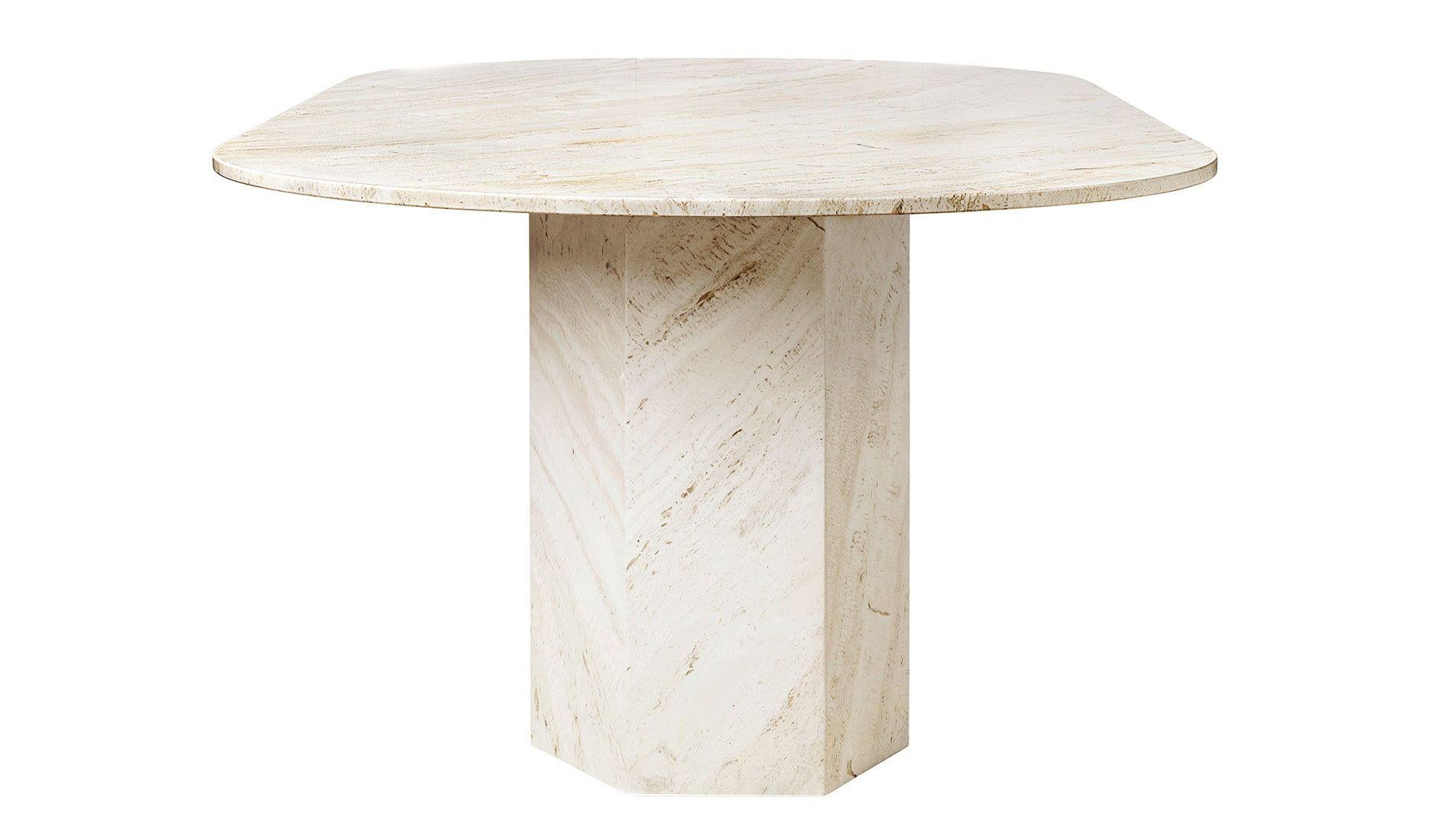 Introducing our Travertine Hexagon Dining Table. The sculptural piece of Dining table is inspired by Greek columns and Roman architecture. The collection brings personality to private spaces and adds an intriguing sense of weight and tactility to