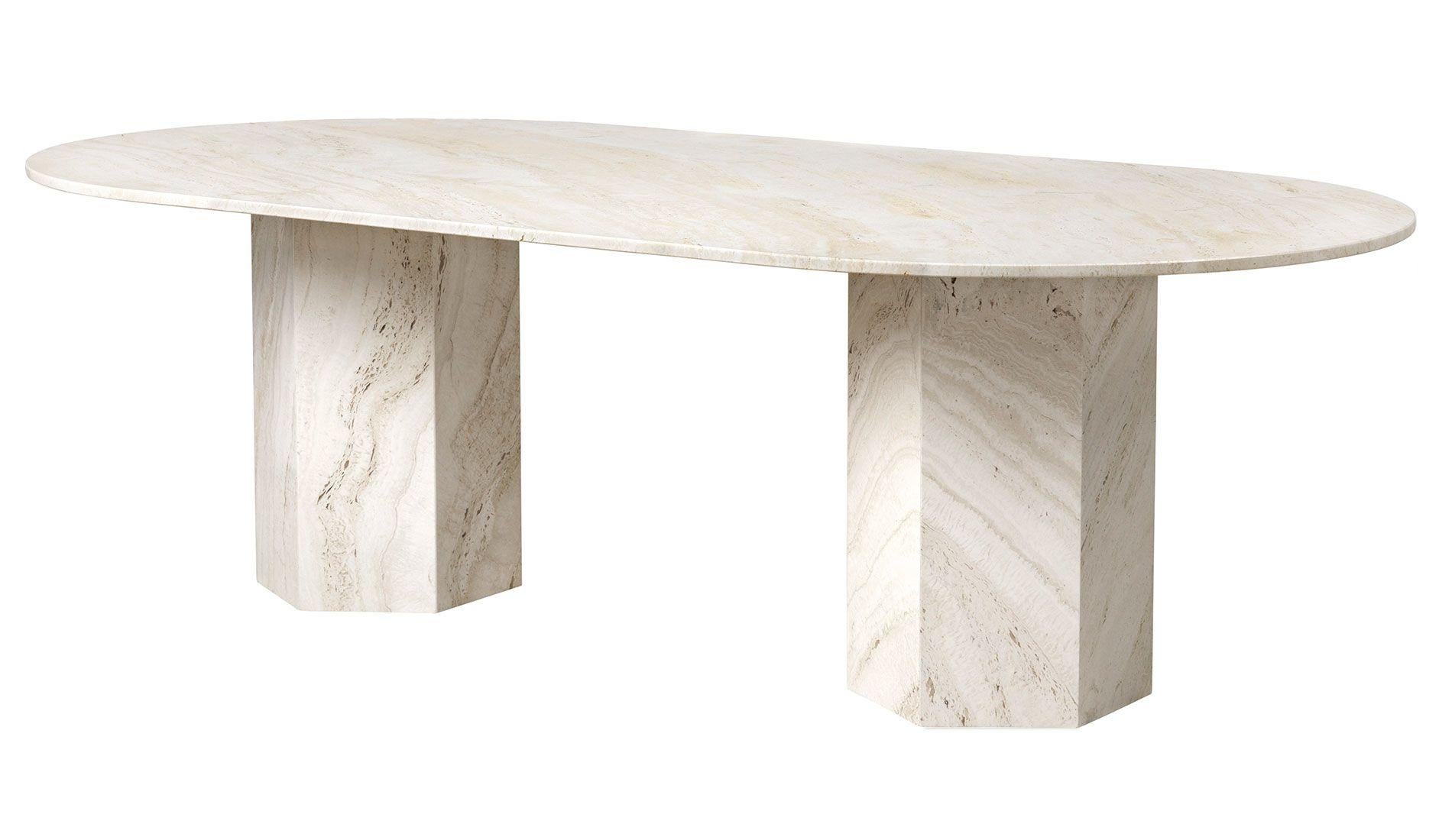Indian Travertine Dining table with Hexagon Base For Sale