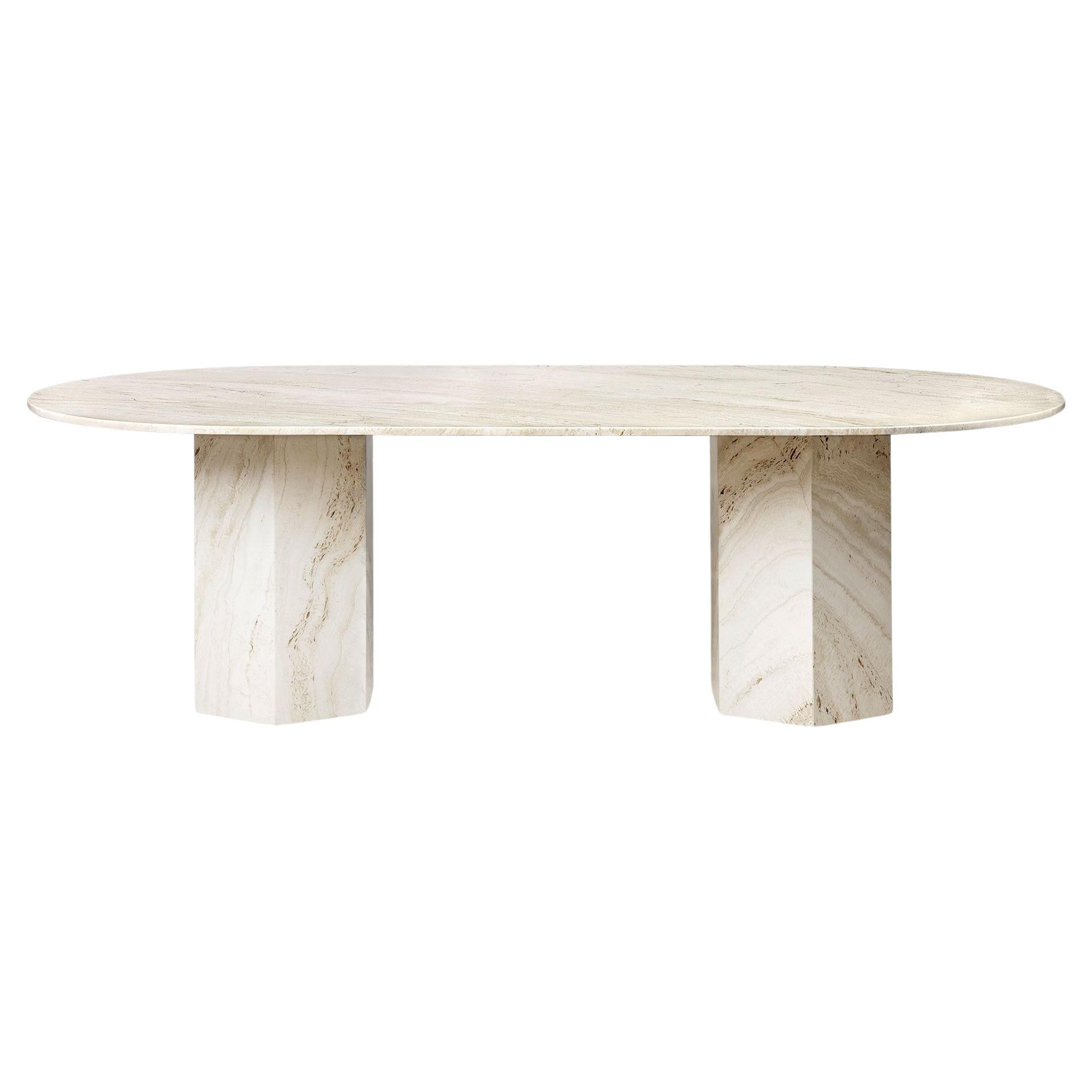 Travertine Dining table with Hexagon Base For Sale