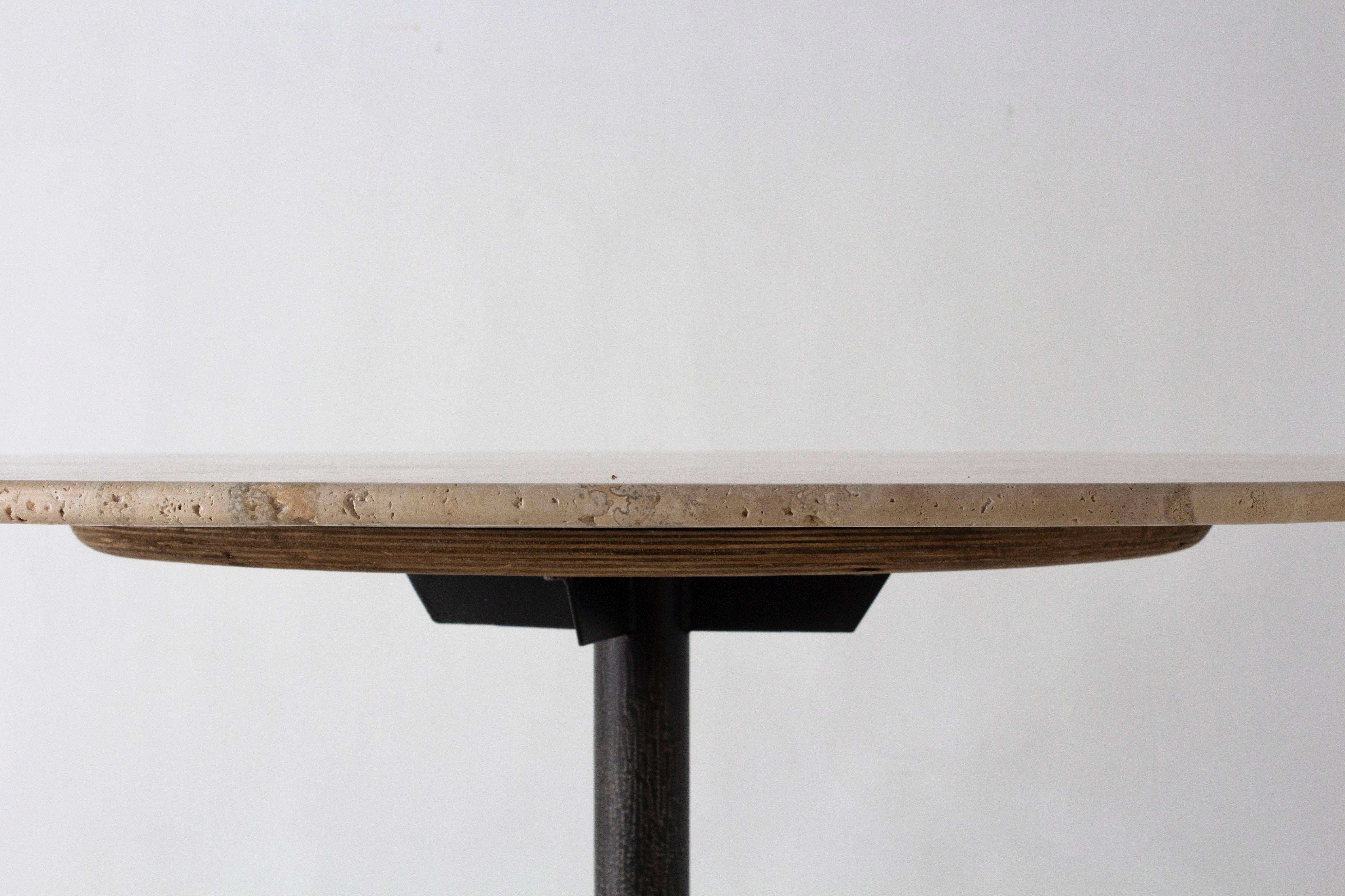 Patinated Travertine Dining Table with Knoll Edge and Tulip Base
