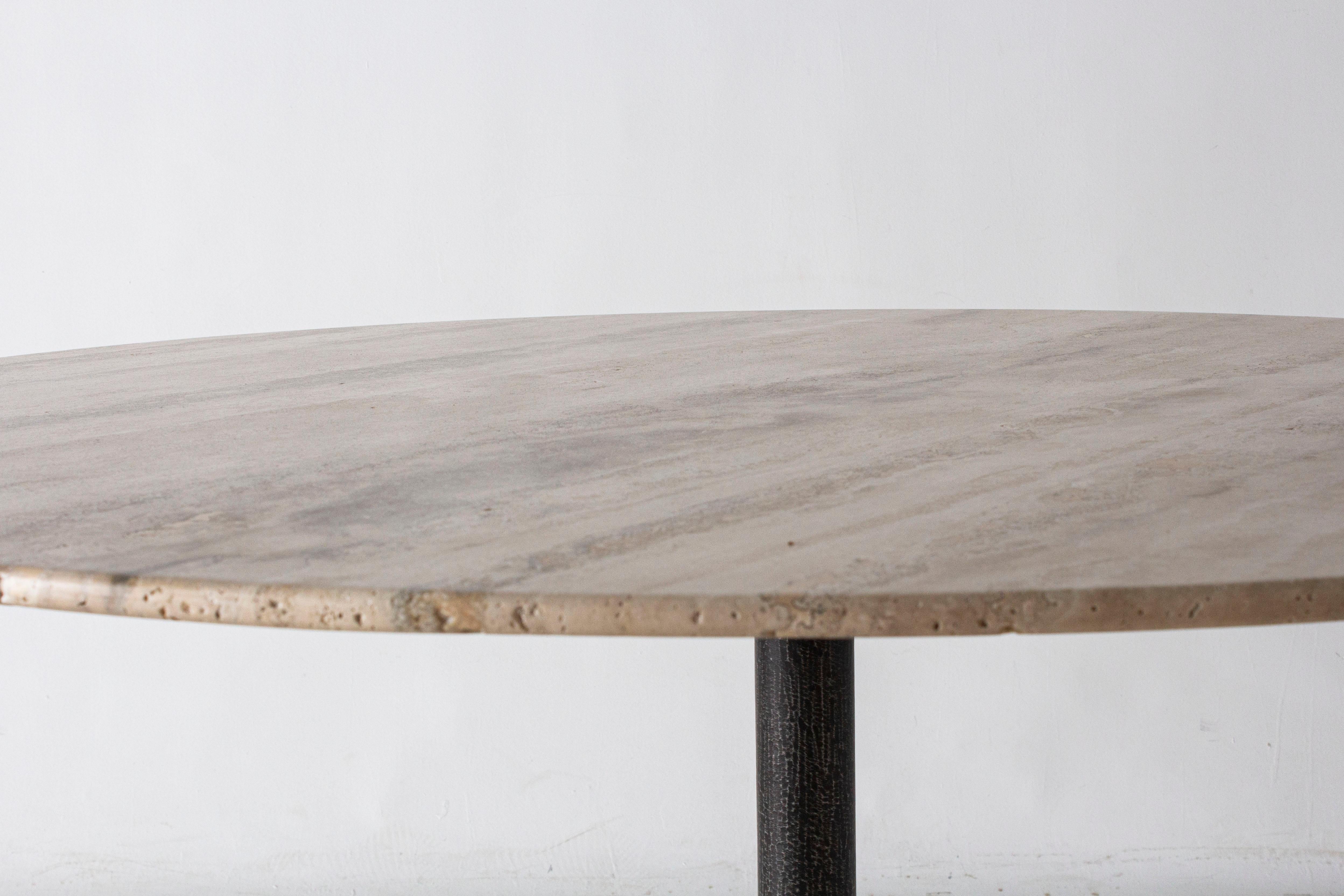 Contemporary Travertine Dining Table with Knoll Edge and Tulip Base
