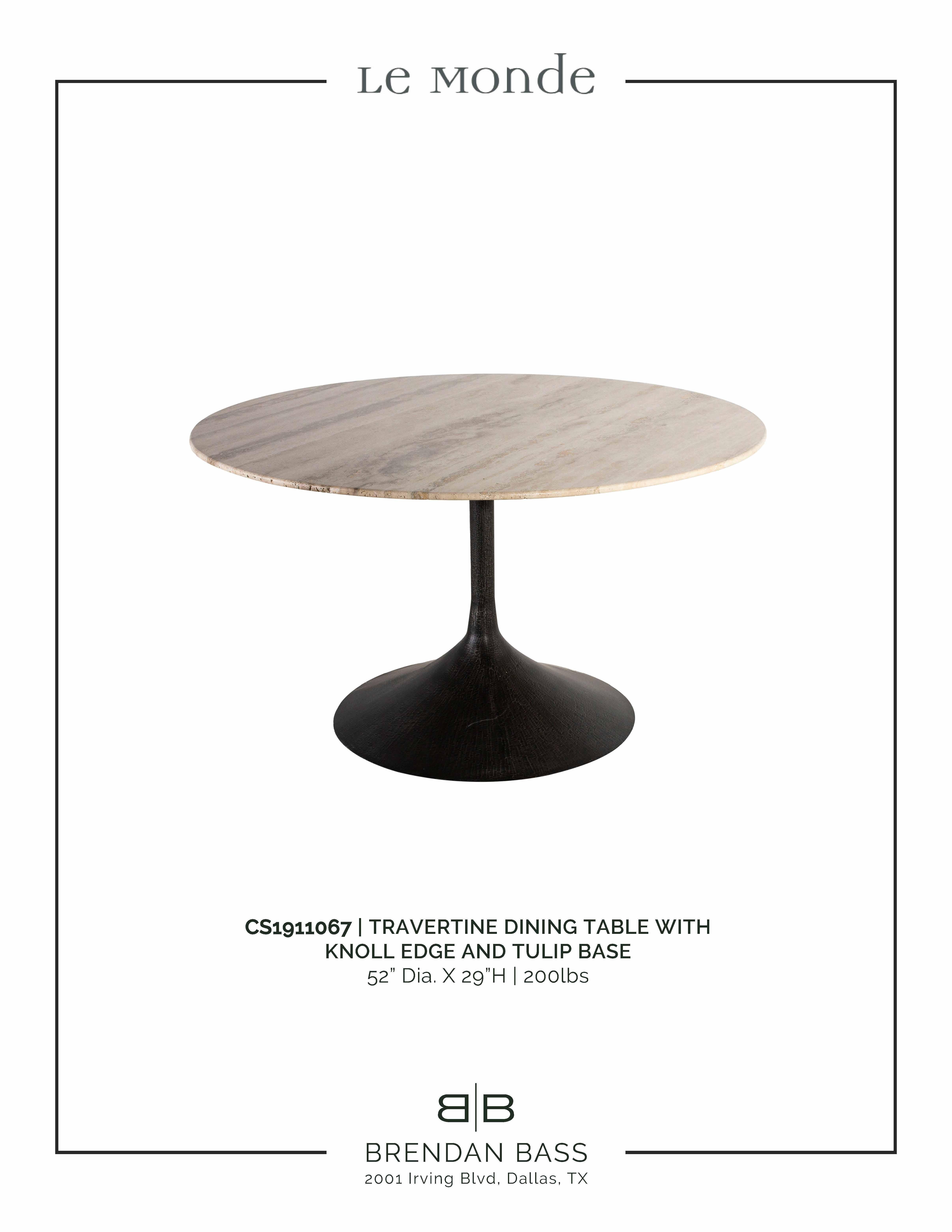 Steel Travertine Dining Table with Knoll Edge and Tulip Base