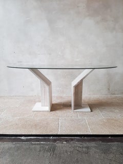 Vintage Italian Travertine Dining Table Base, 1970s (without or with glass top)