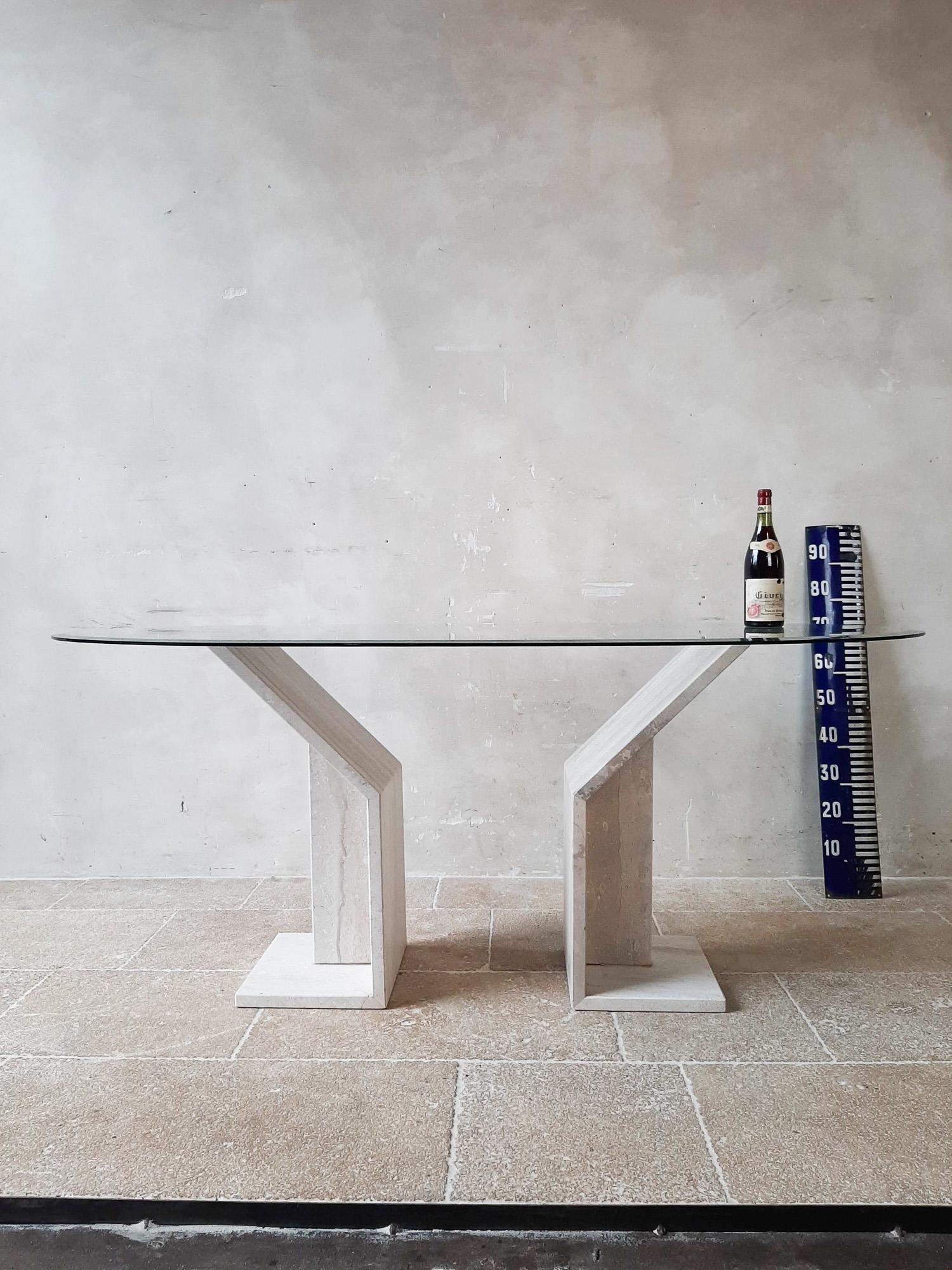 Mid-Century Modern Vintage Italian Travertine Dining Table Base, 1970s (without or with glass top)