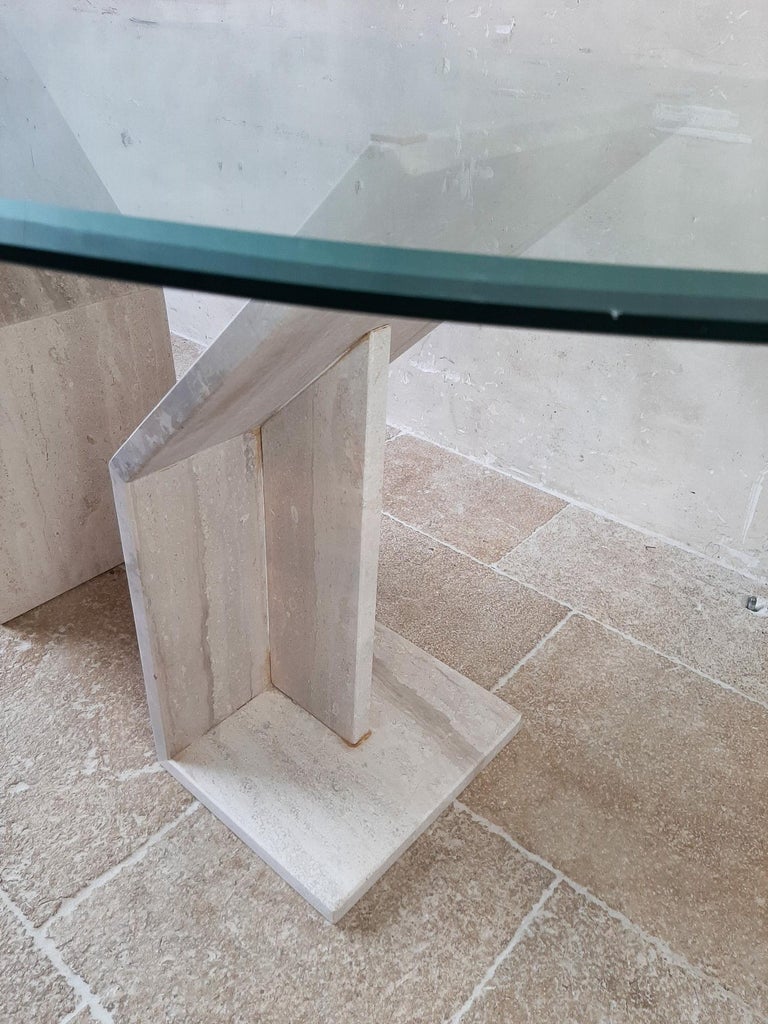 Travertine Dining Table with Oval Glass Top, 1970s For Sale 2