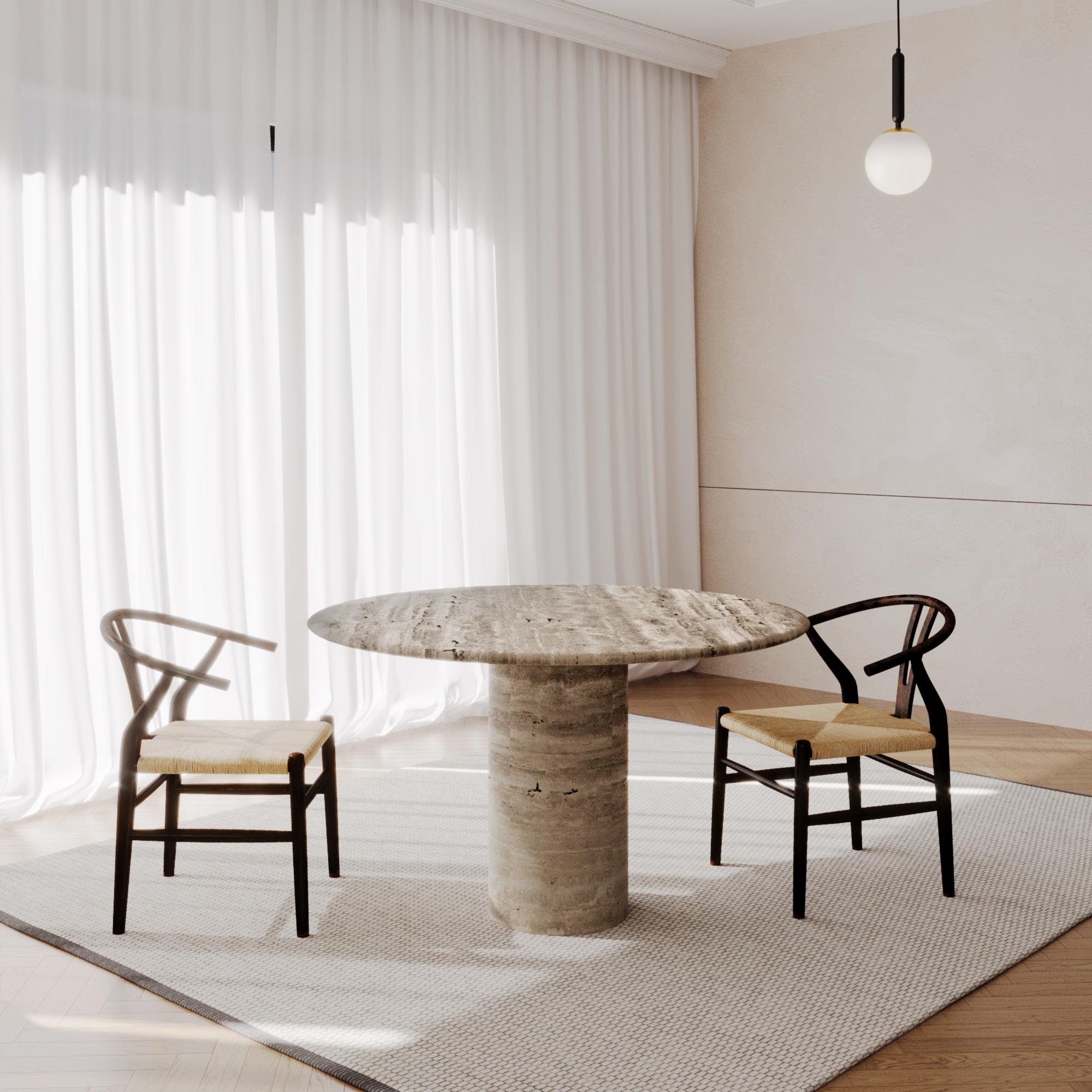Mid-Century Modern Travertine Dining Table With Solid Base For Sale