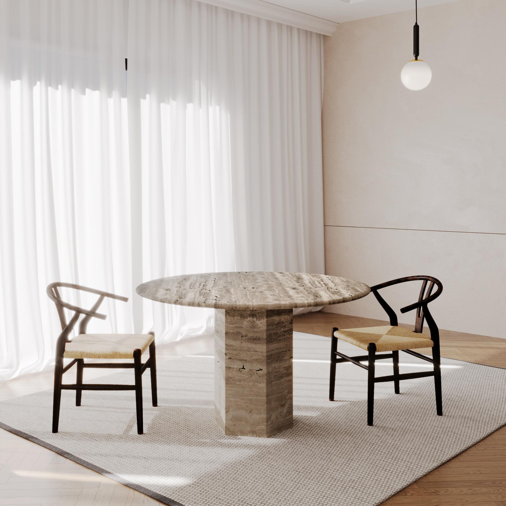 Indian Travertine Dining Table With Solid Base For Sale