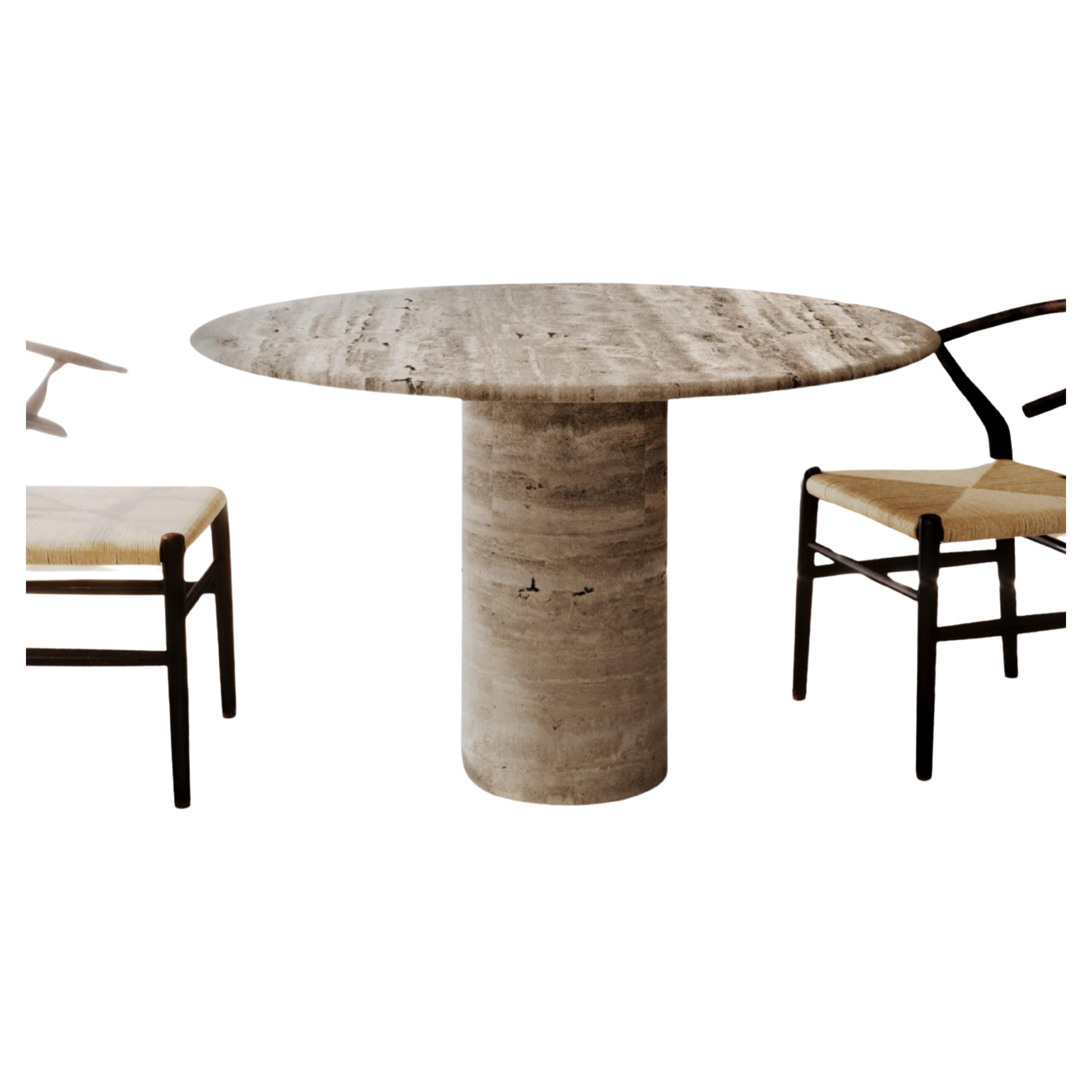 Travertine Dining Table With Solid Base For Sale