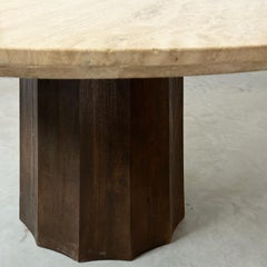 Travertine Dining Table with Wooden Base