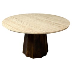 Travertine Dining Table with Wooden Base