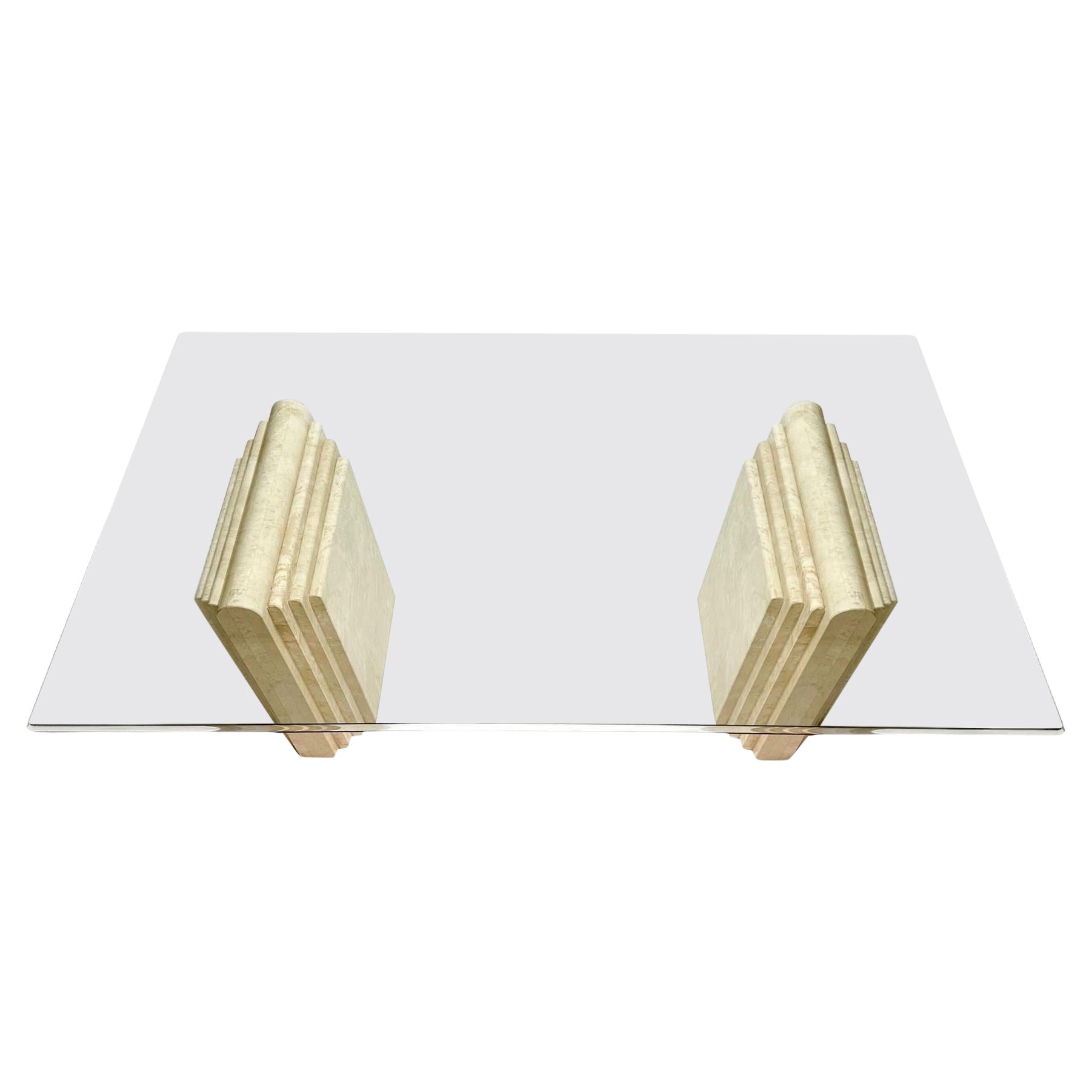 Travertine Double Pedestal and Glass Dining Table, Italy 1970