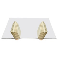 Travertine Double Pedestal and Glass Dining Table, Italy 1970
