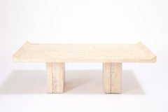Travertine Double Pedestal Coffee Table, France 1980's