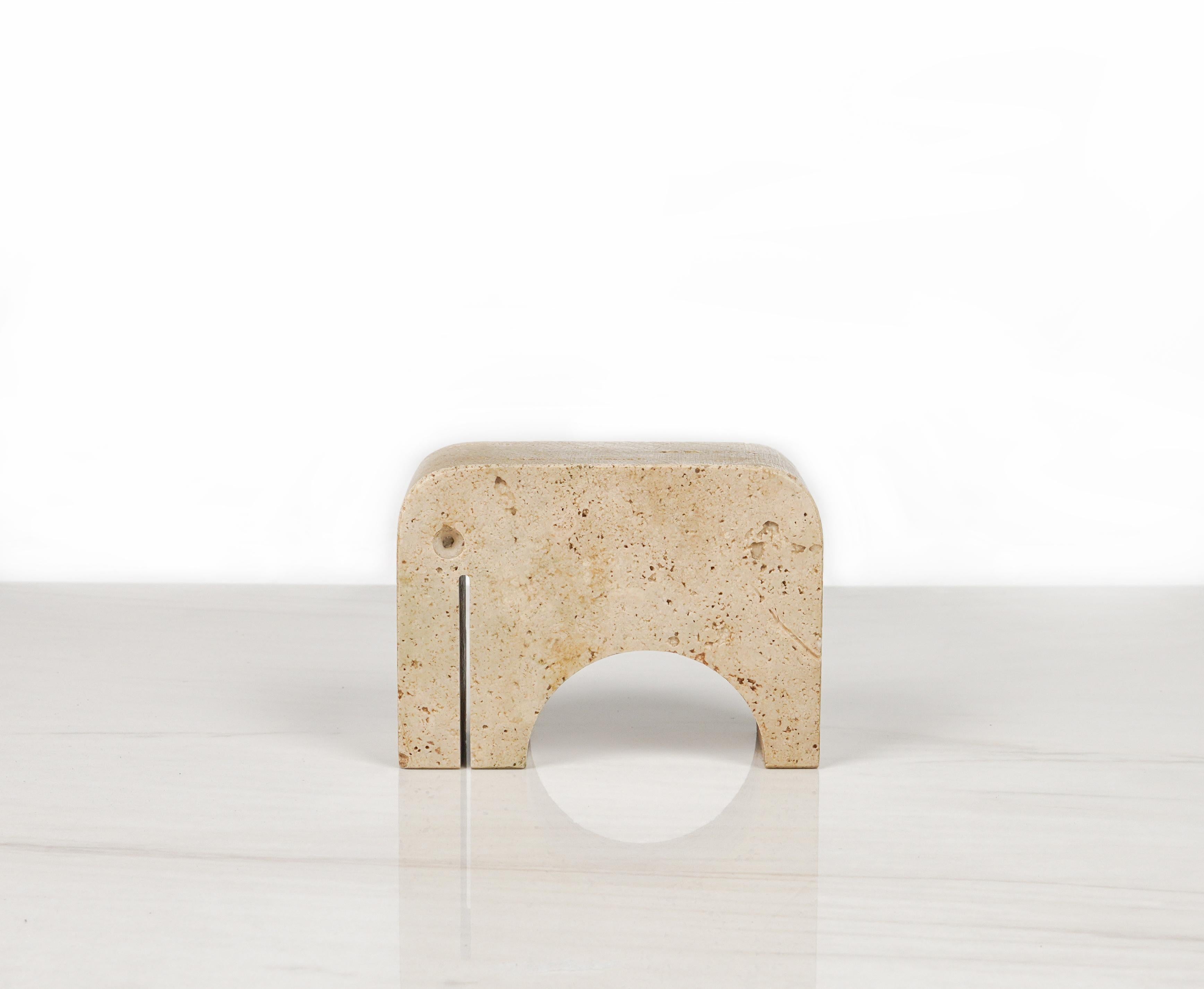 Italian Travertine Elephant Sculpture / Bookend by Fratelli Mannelli, Italy 1970s For Sale
