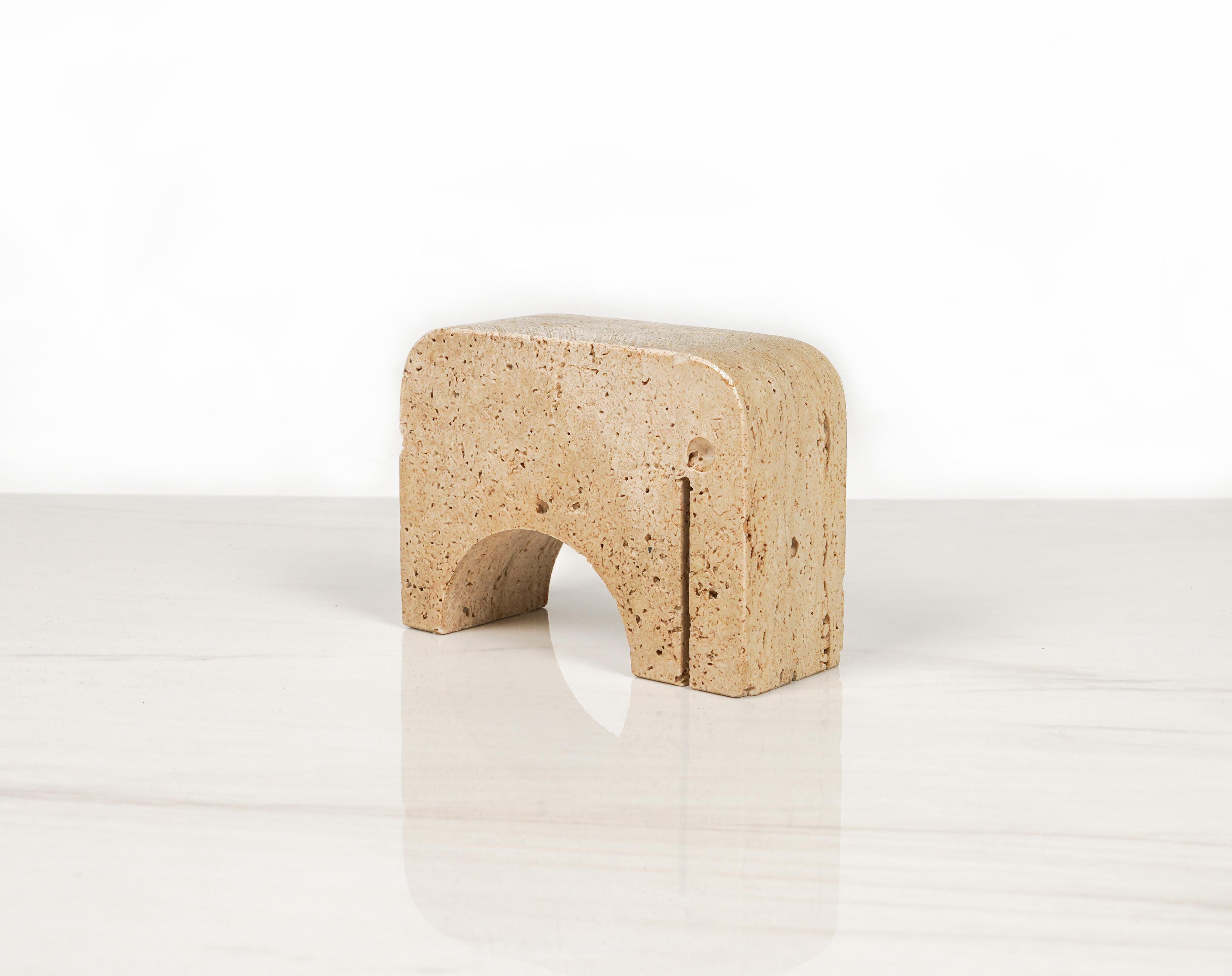 Late 20th Century Travertine Elephant Sculpture / Bookend by Fratelli Mannelli, Italy 1970s For Sale