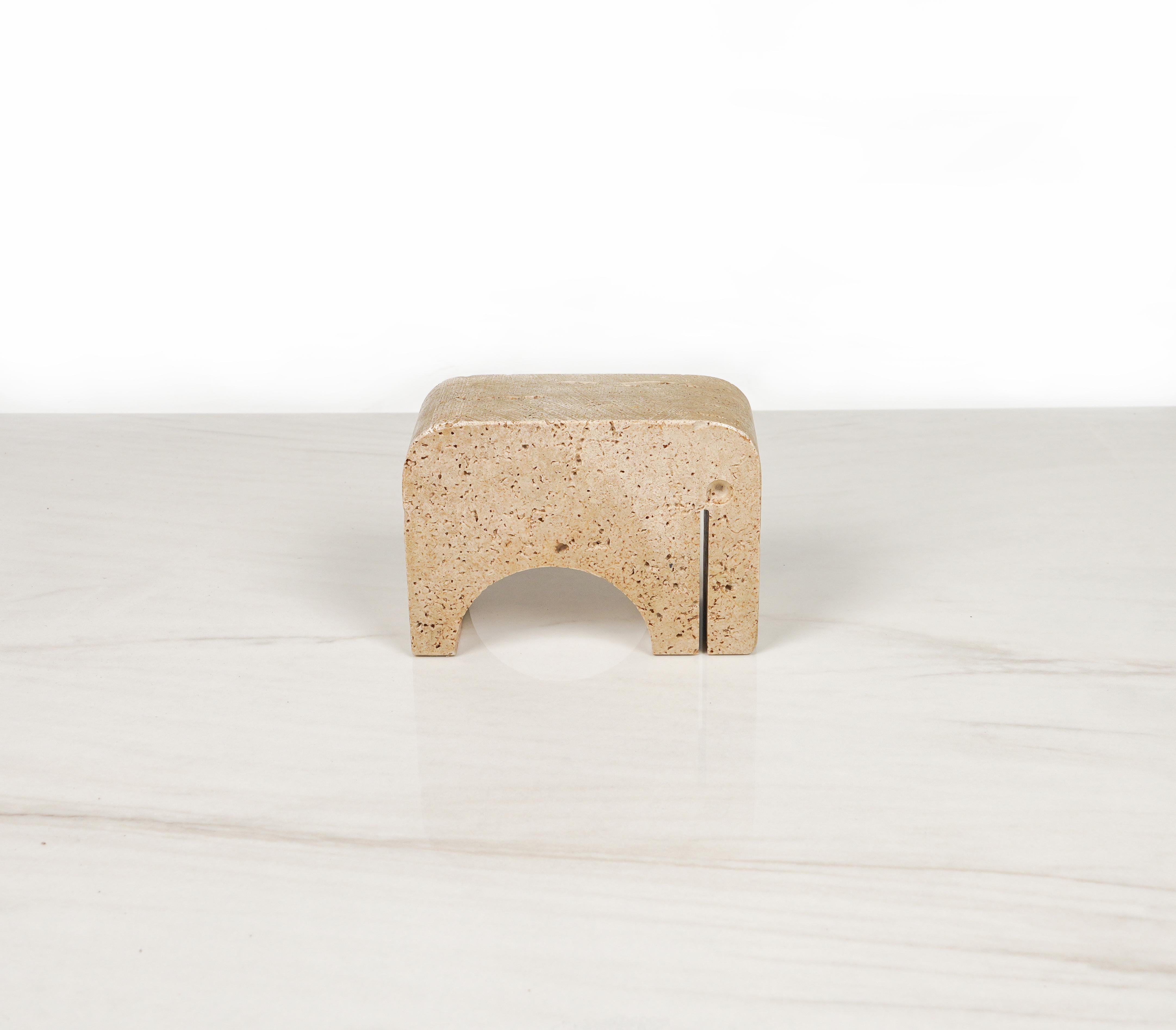 Travertine Elephant Sculpture / Bookend by Fratelli Mannelli, Italy 1970s For Sale 1