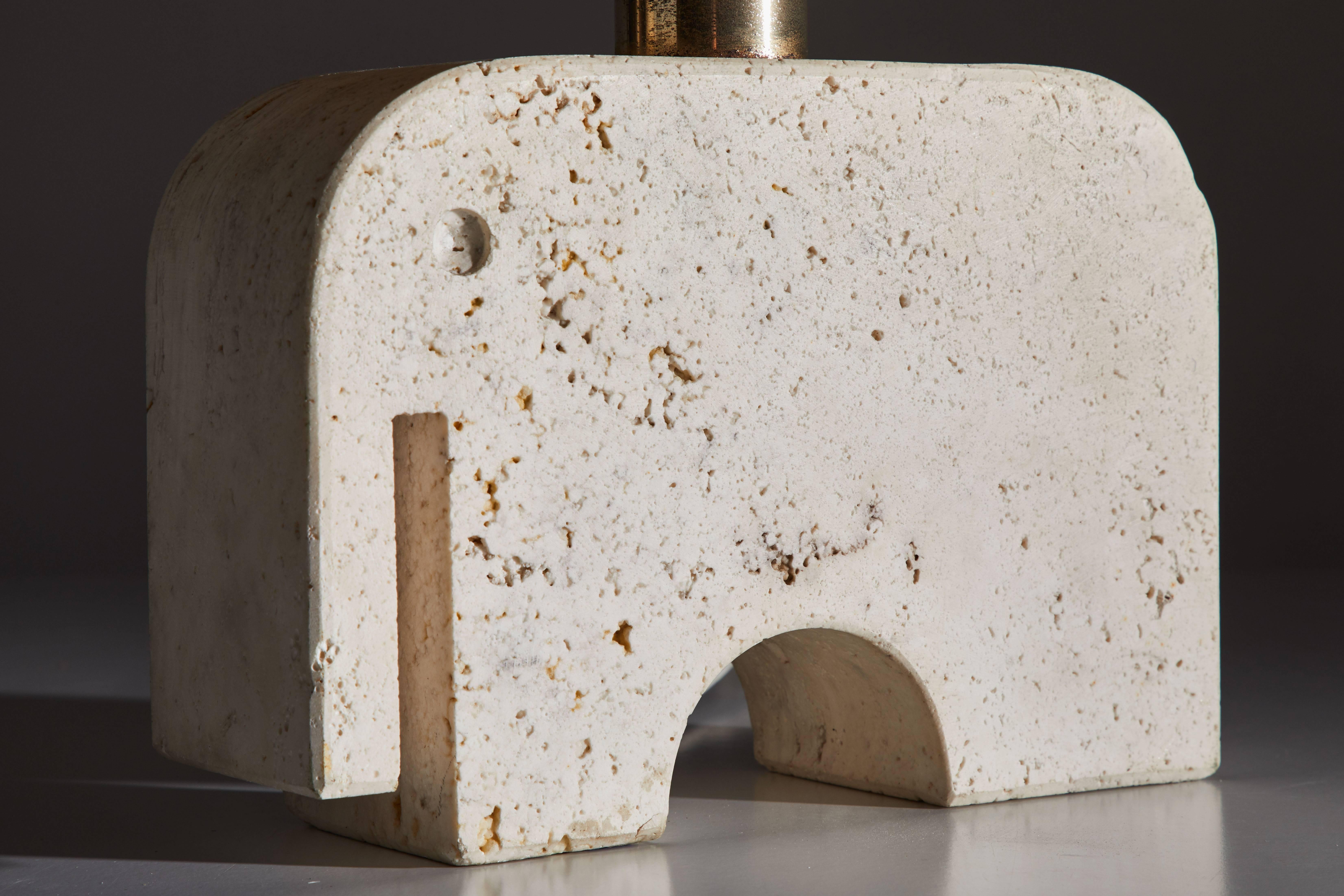Travertine Elephant Table Lamp by Fratelli Manelli In Good Condition In Los Angeles, CA