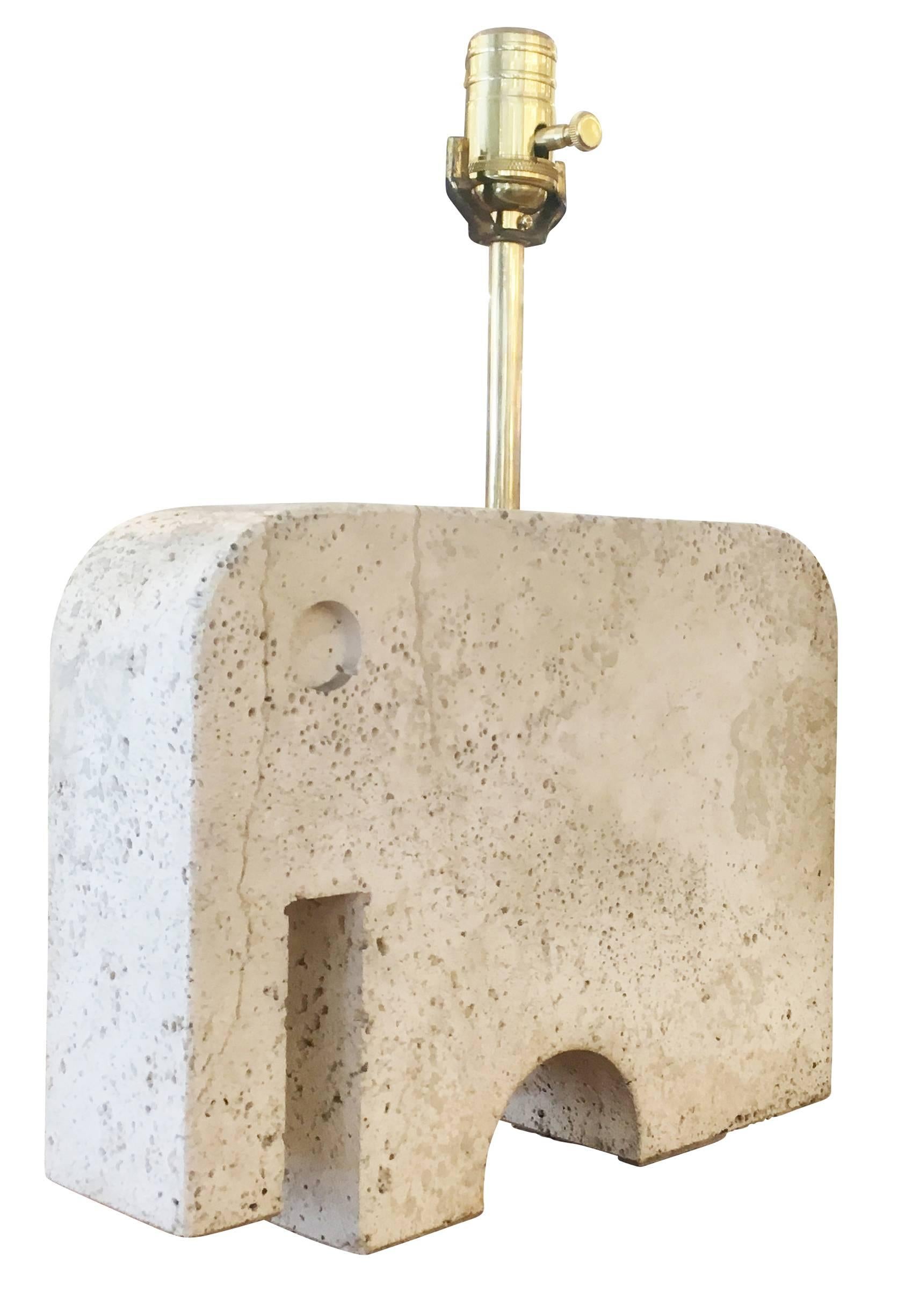 Mid-Century Modern Travertine Elephant Table Lamp