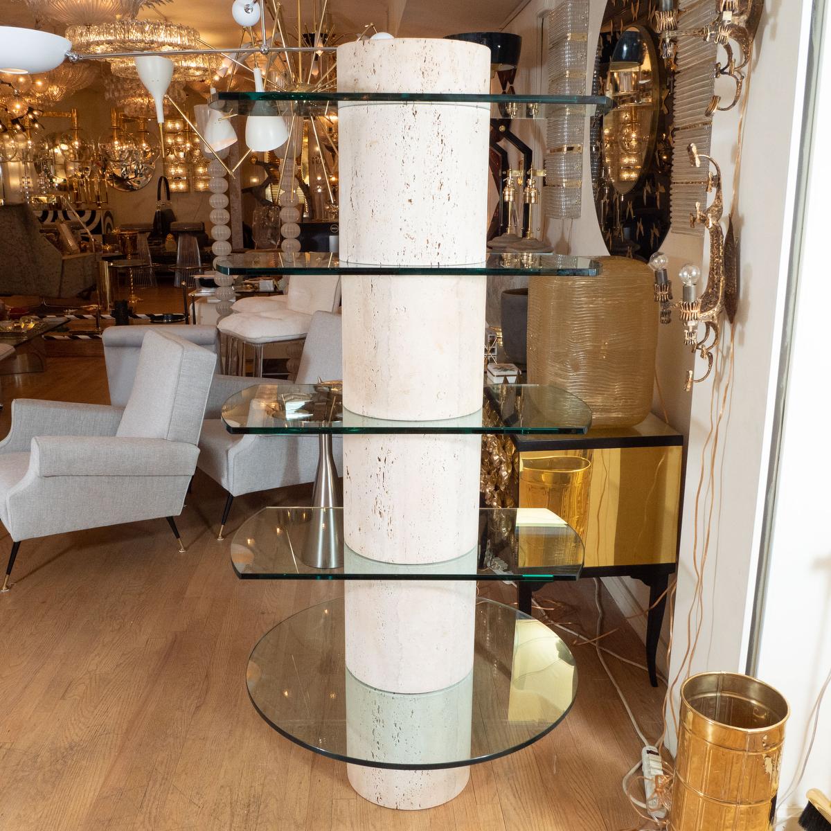Mid-Century Modern Travertine Etagere with Five Glass Shelves