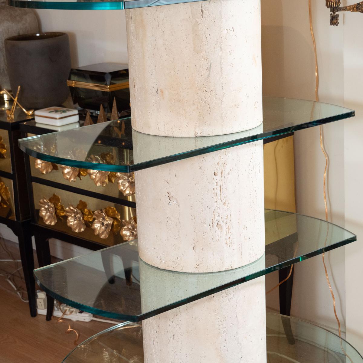 Italian Travertine Etagere with Five Glass Shelves