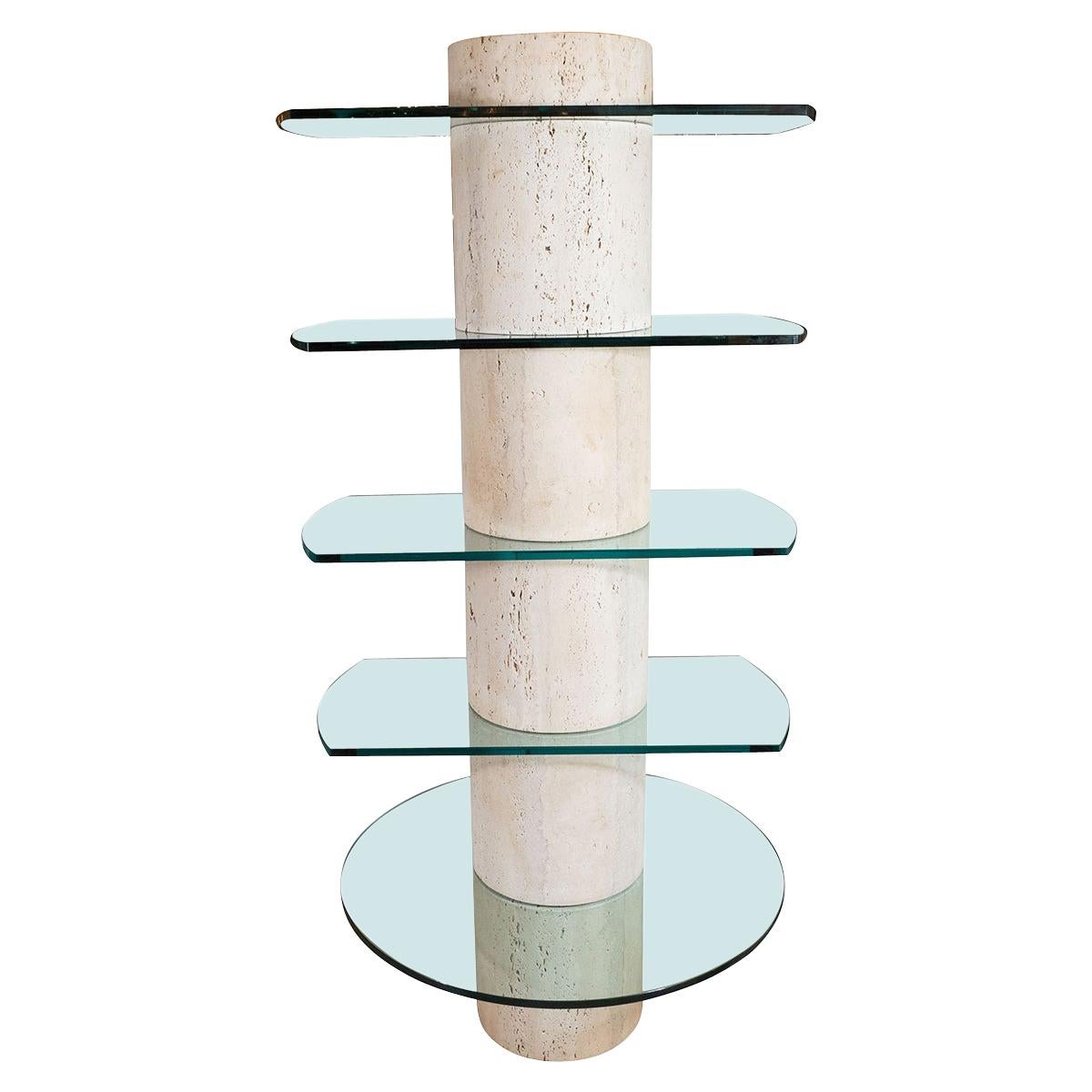 Travertine Etagere with Five Glass Shelves
