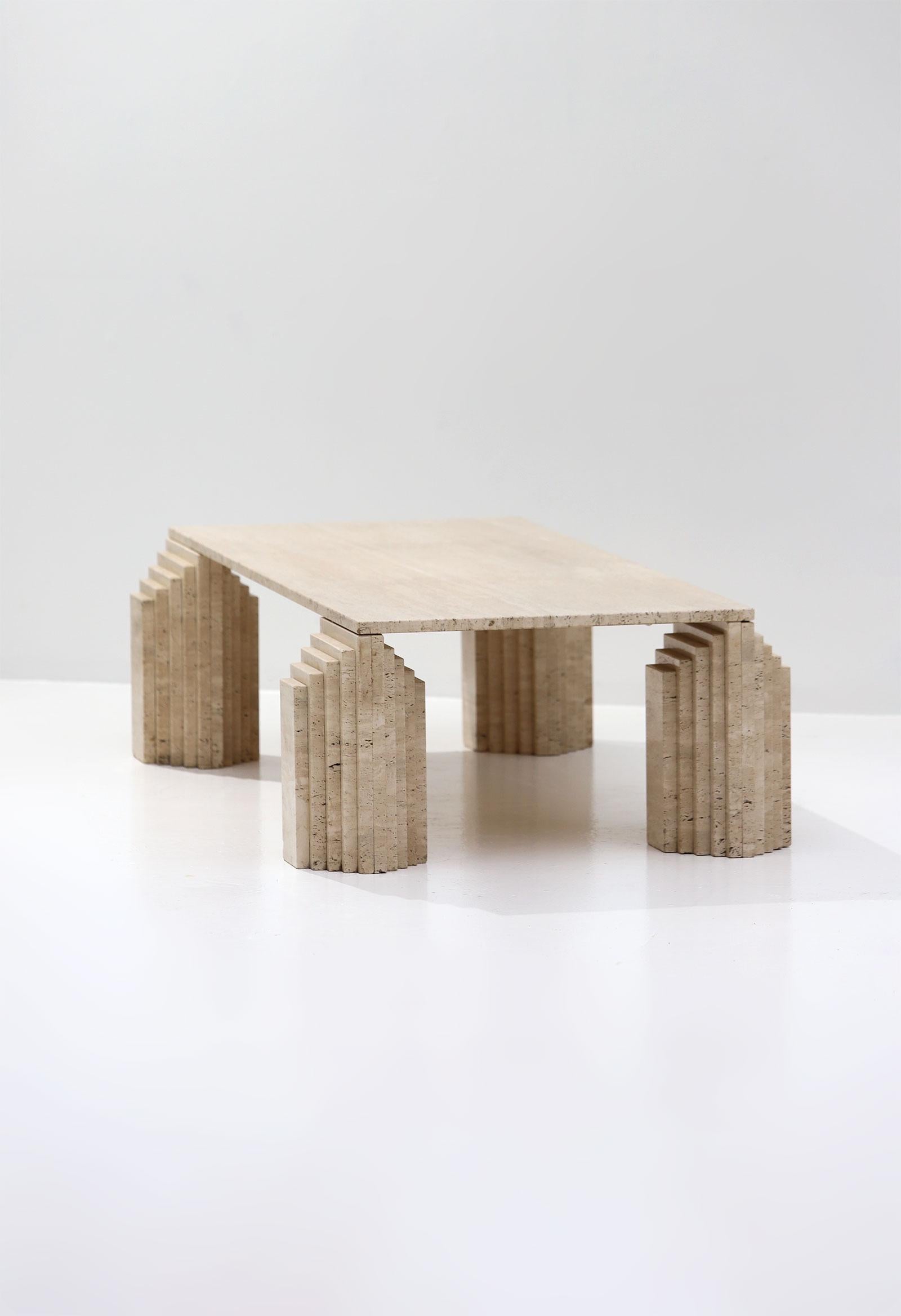 Travertine Evocative Coffee Table in the Style of Carlo Scarpa 1