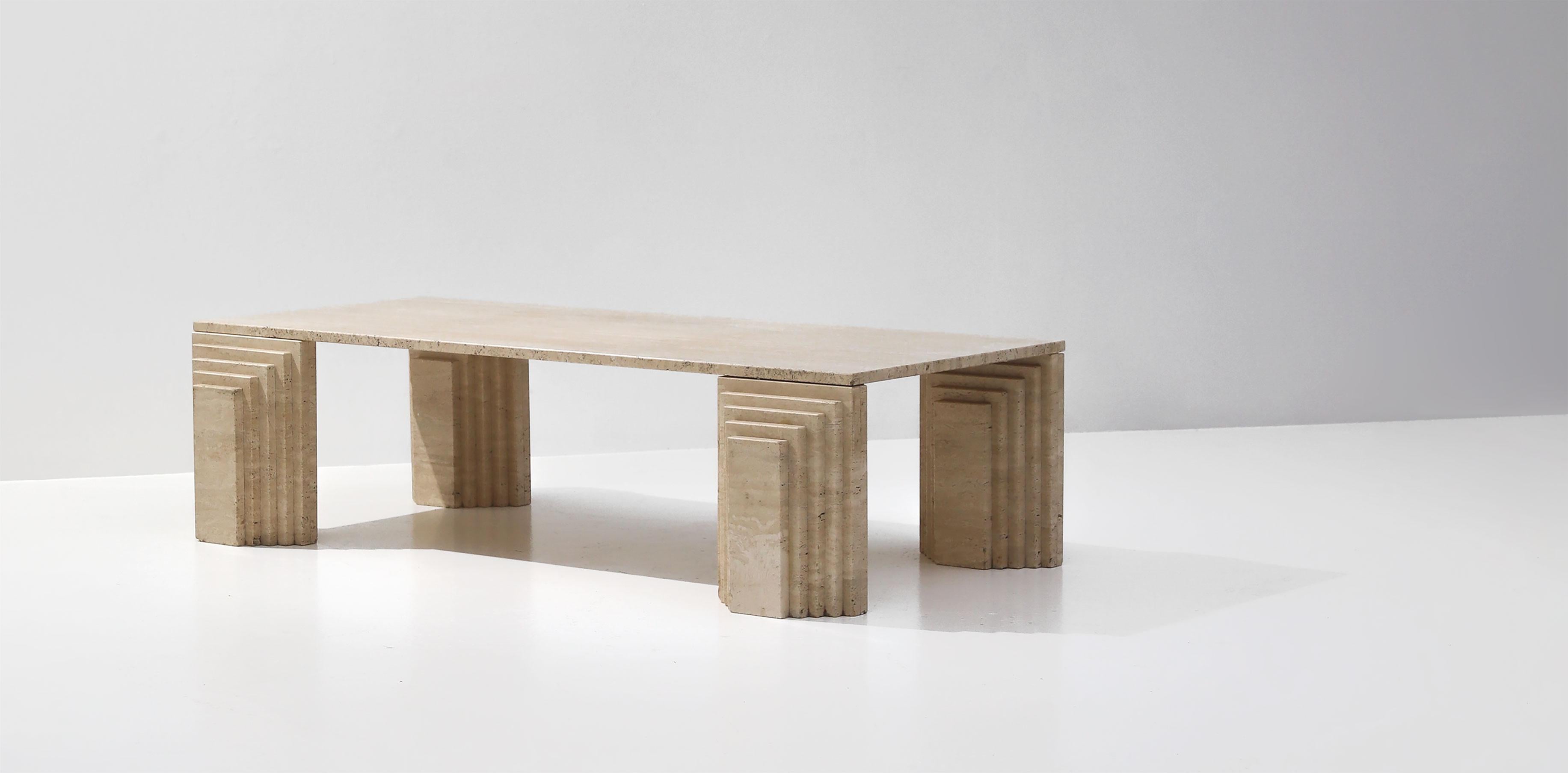 Travertine Evocative Coffee Table in the Style of Carlo Scarpa 3