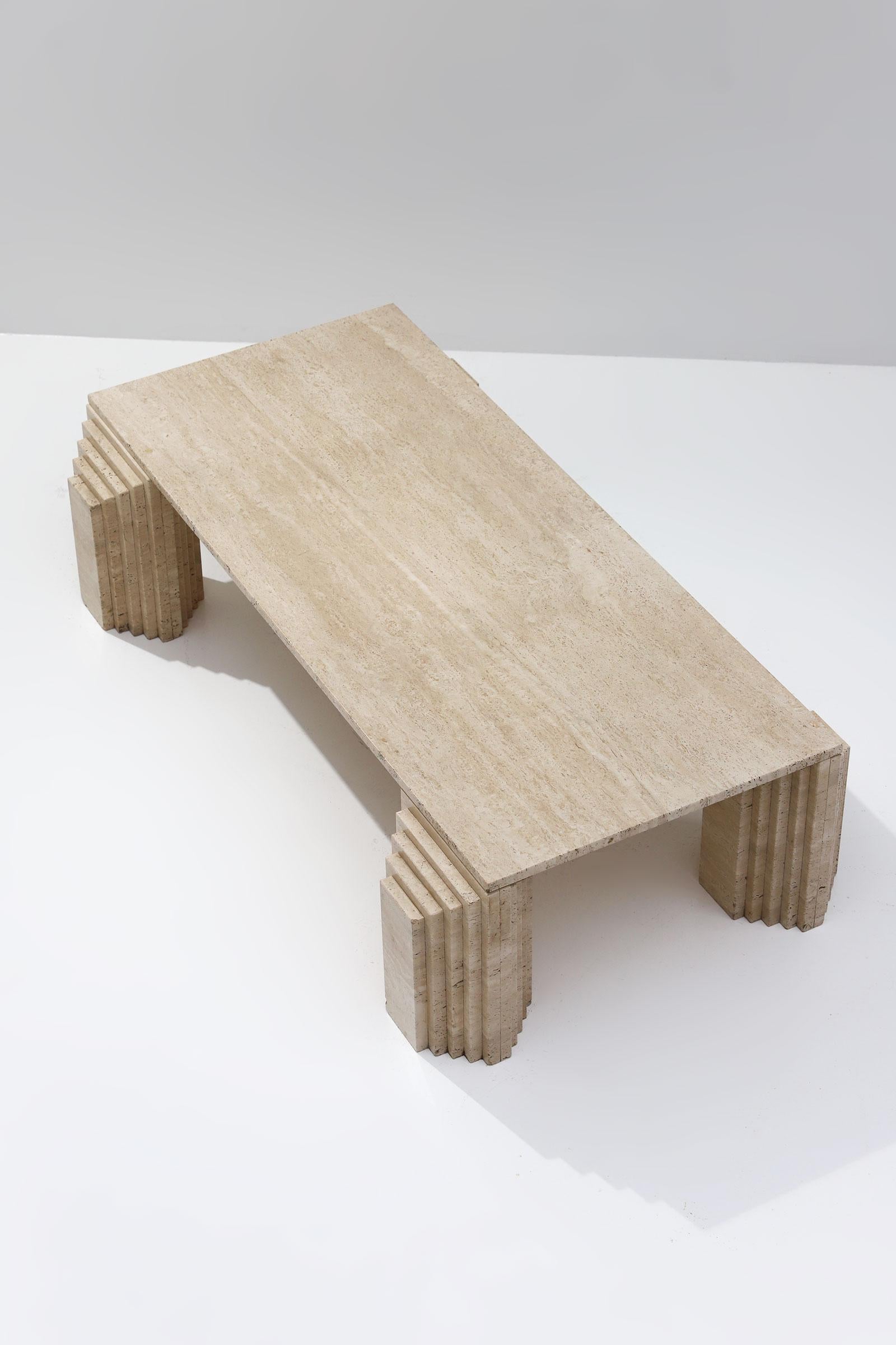 Travertine Evocative Coffee Table in the Style of Carlo Scarpa 4