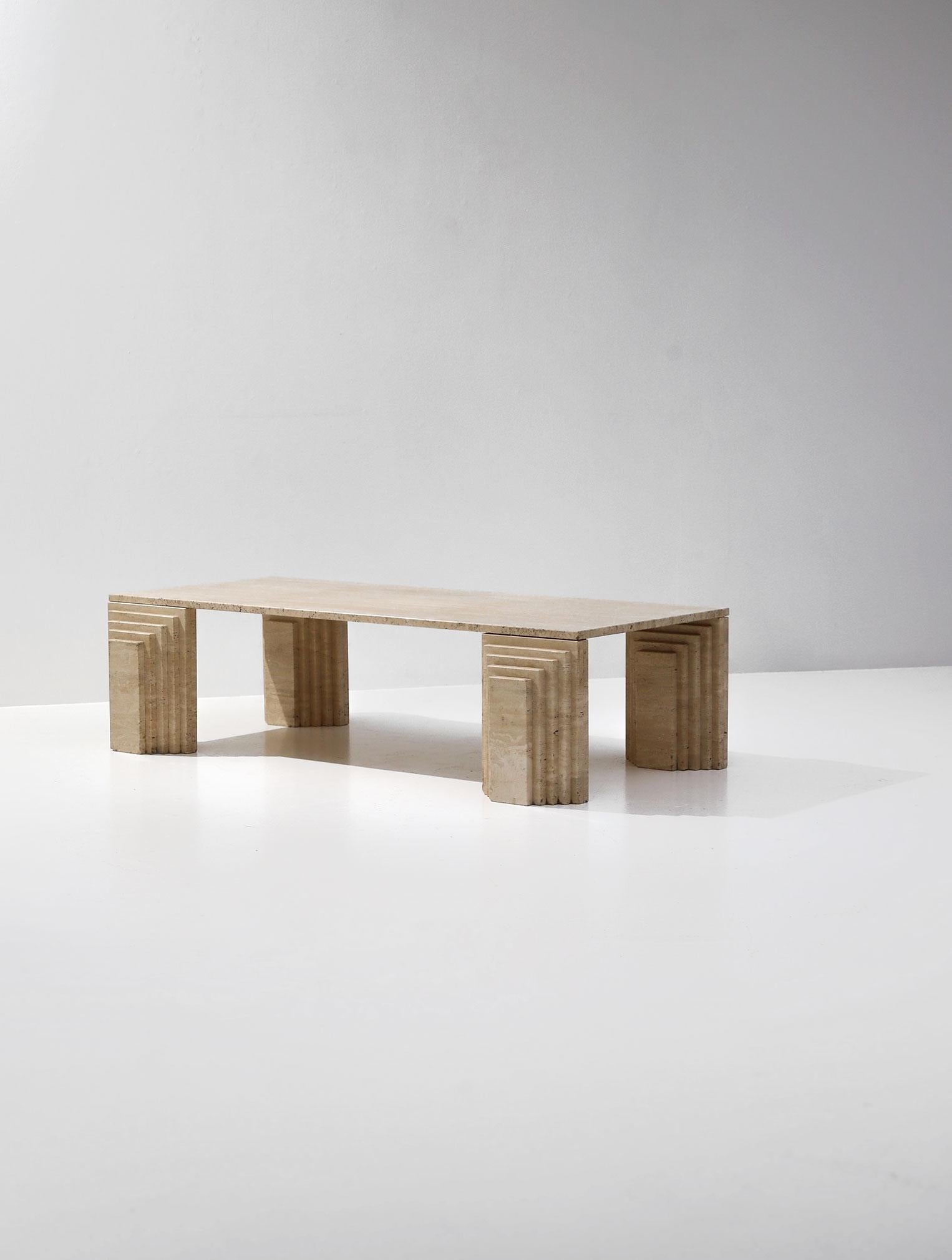 Post-Modern Travertine Evocative Coffee Table in the Style of Carlo Scarpa
