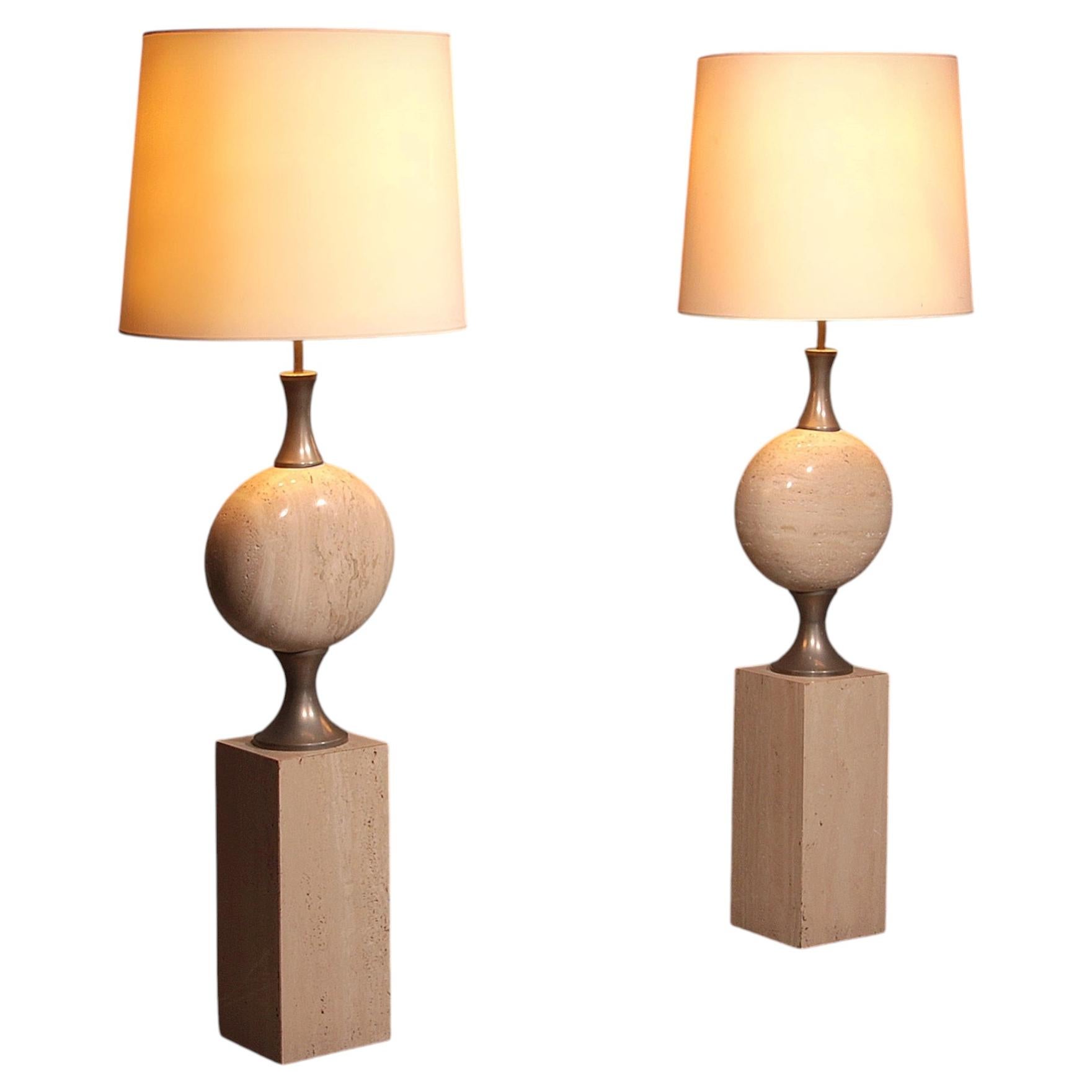 Travertine Floor Lamp by Philippe Barbier for Maison Barbier Monumental Piece 70