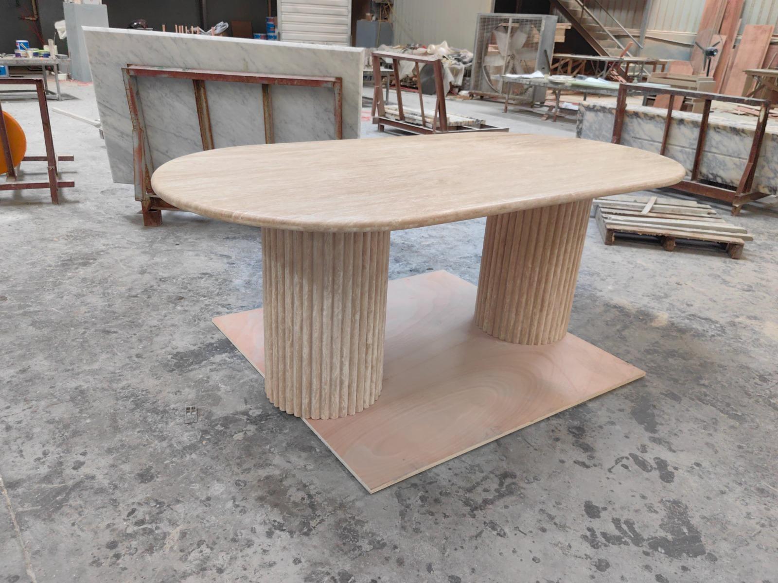 Indonesian Travertine Fluted Dining Table  For Sale