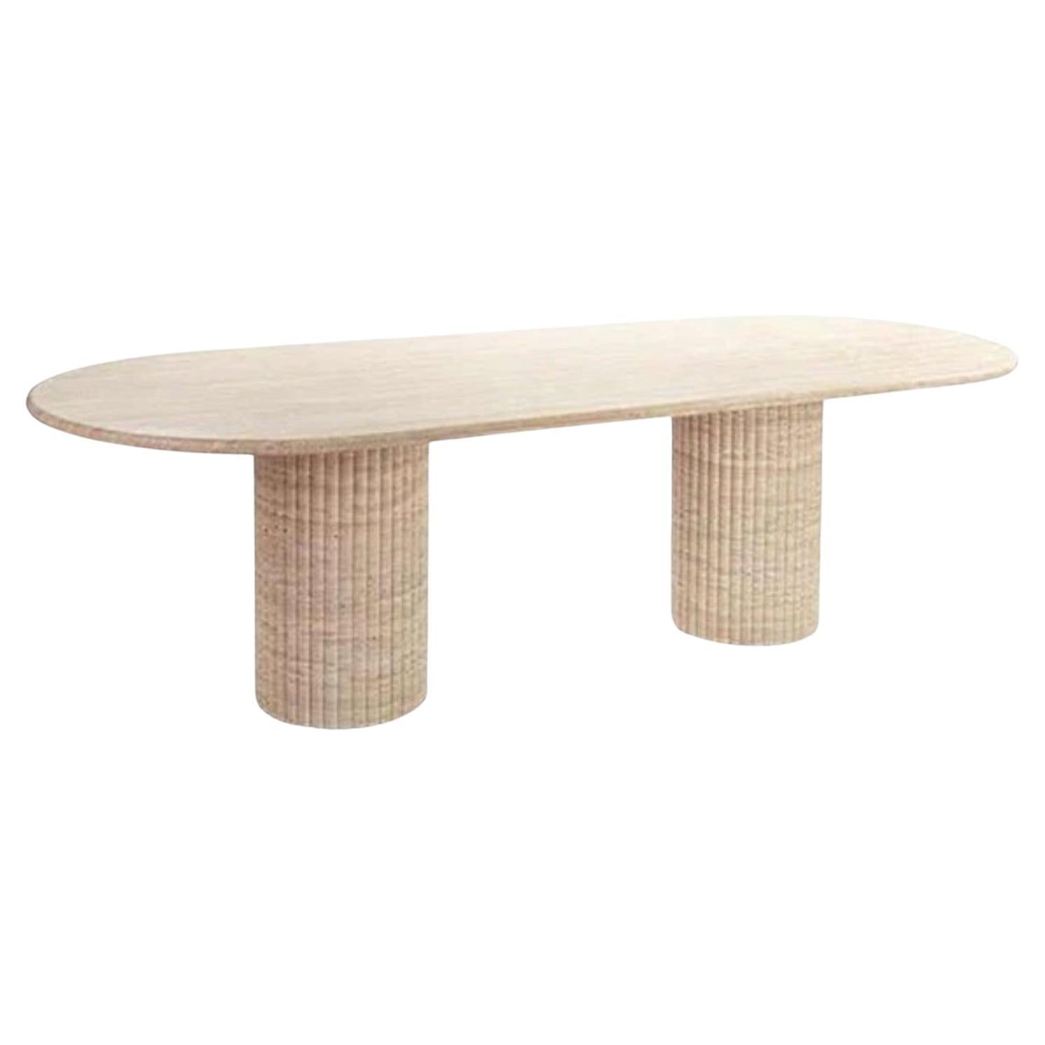 Travertine Fluted Dining Table  For Sale