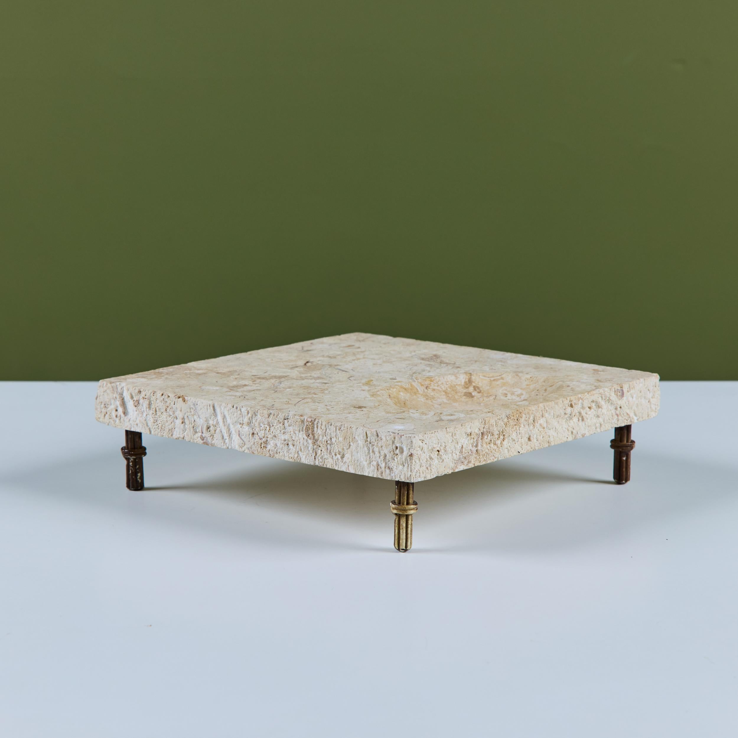 Travertine Footed Catchall For Sale 3