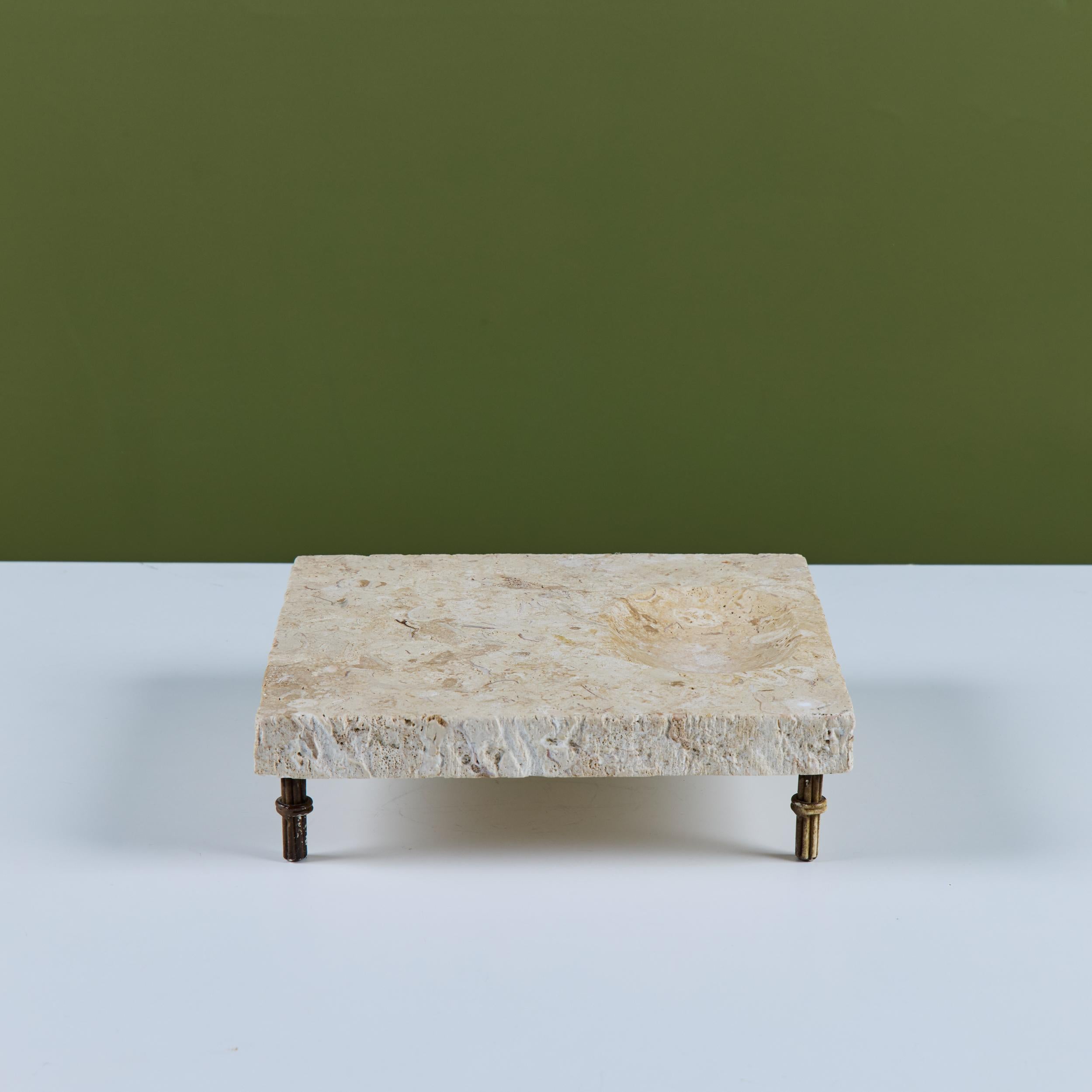 Travertine Footed Catchall For Sale 4