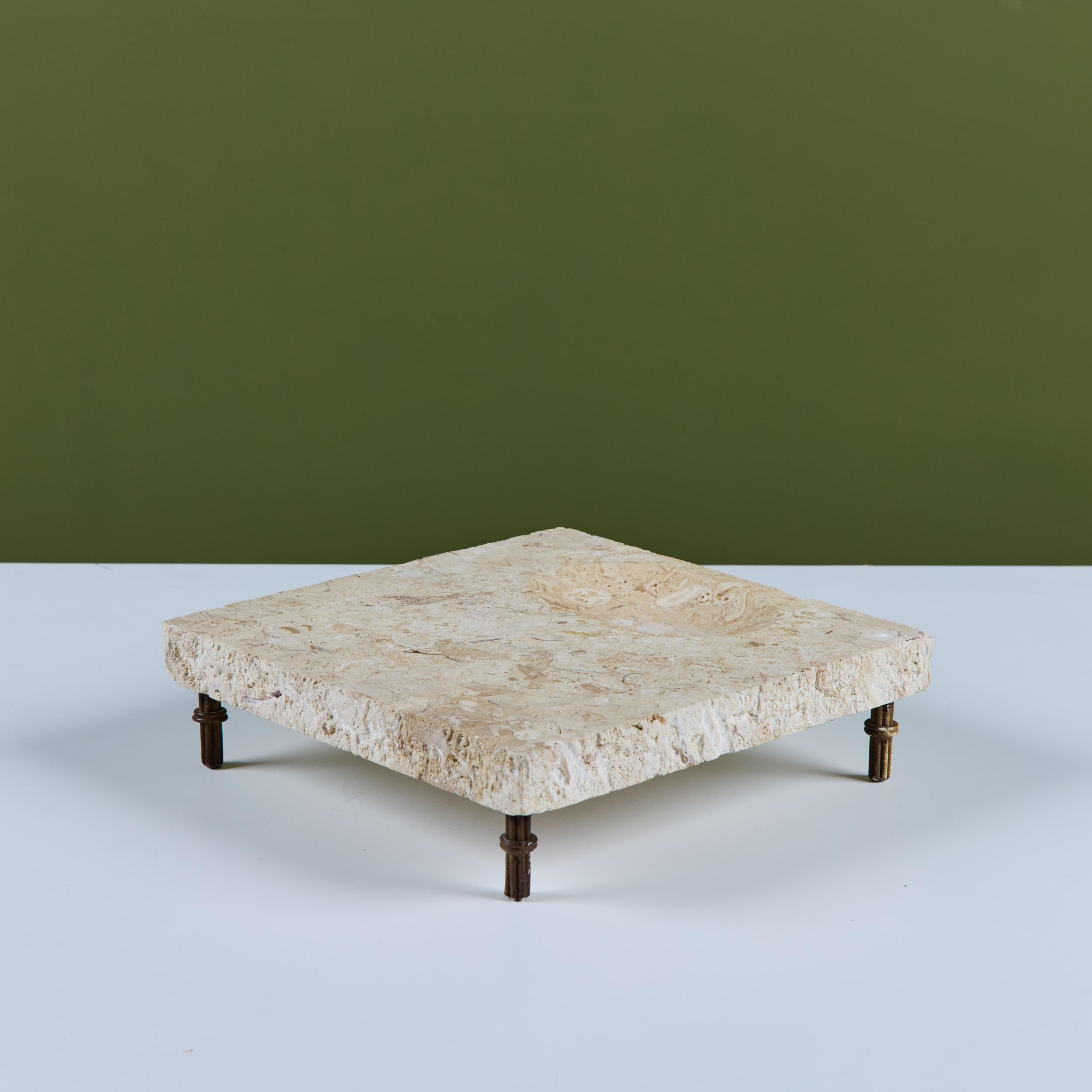 Travertine Footed Catchall For Sale 5