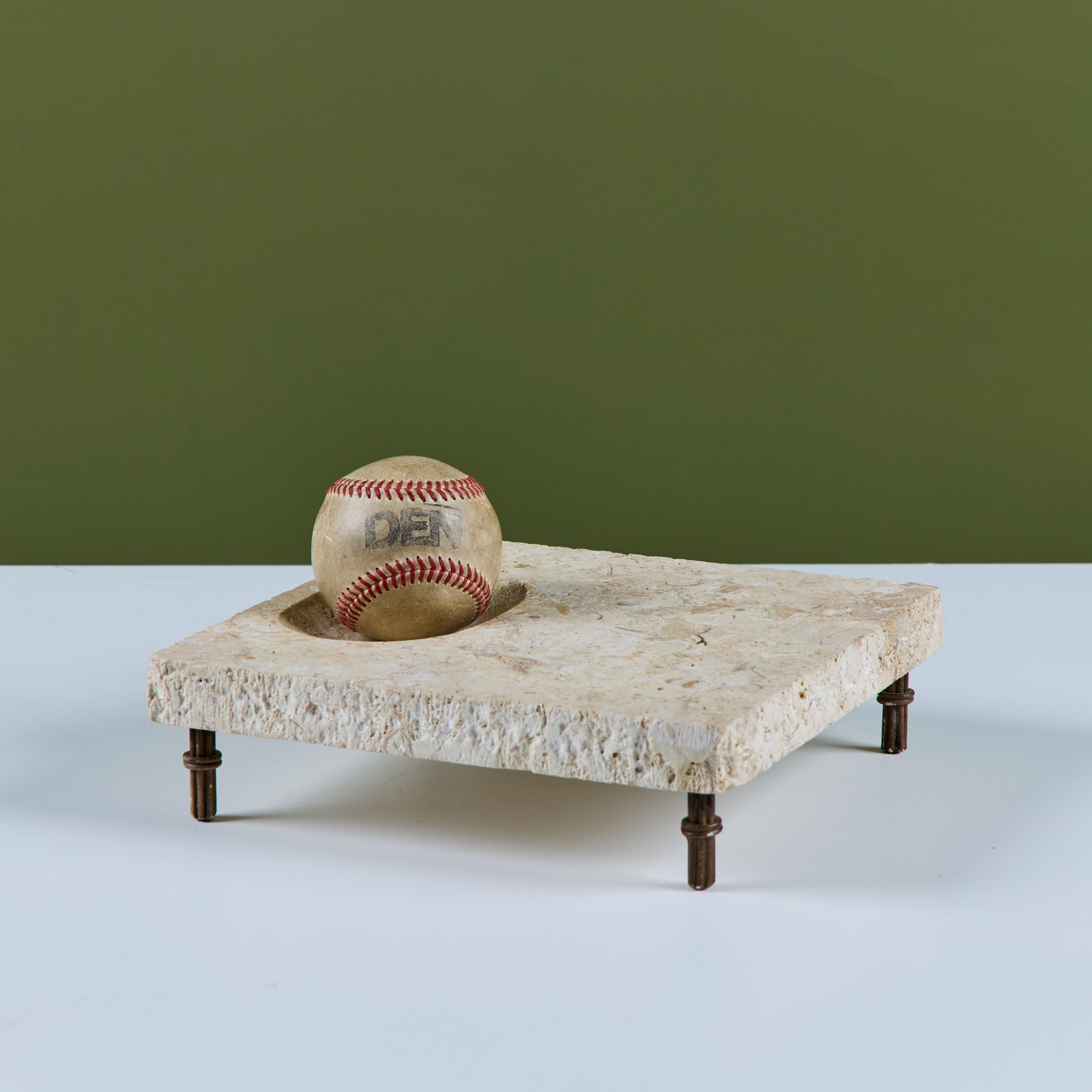 American Travertine Footed Catchall For Sale