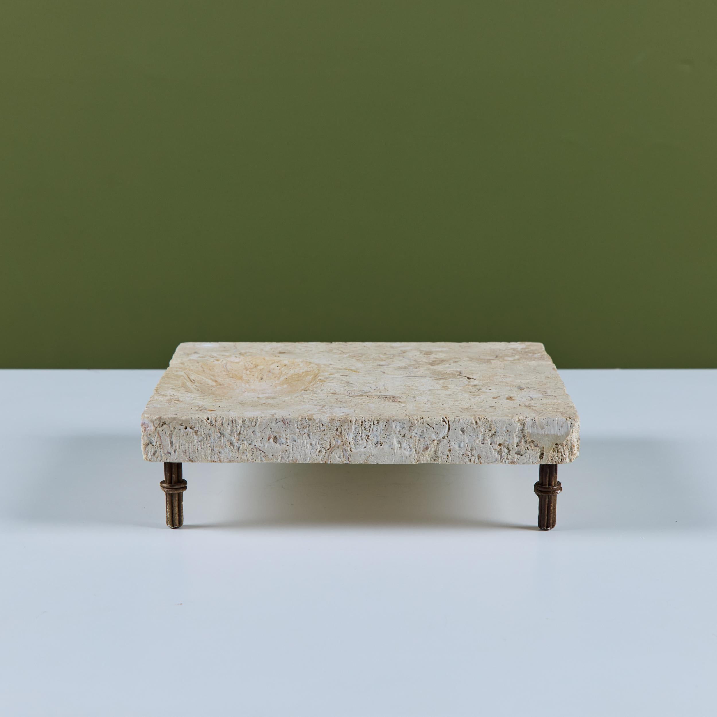 Metal Travertine Footed Catchall For Sale