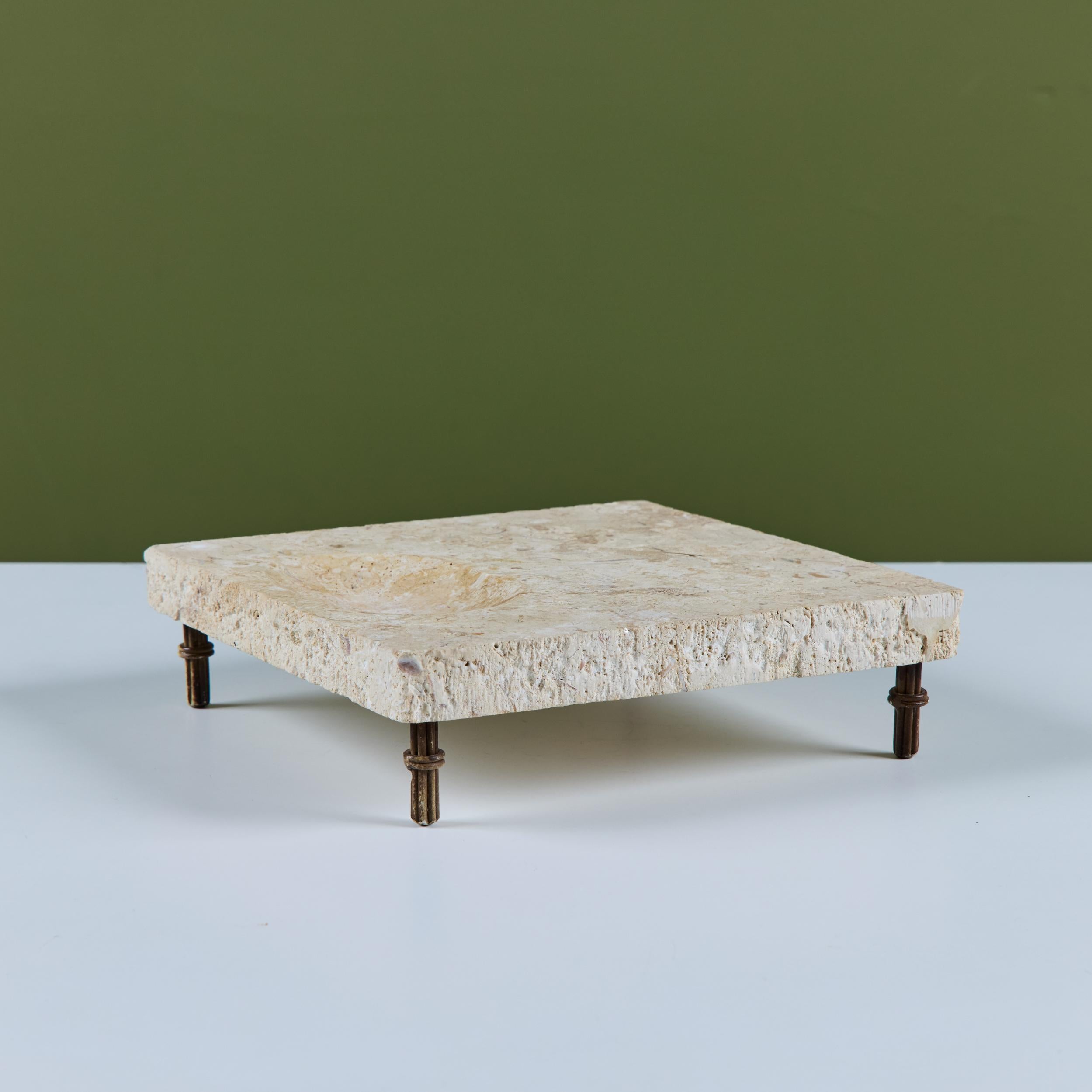 Travertine Footed Catchall For Sale 1