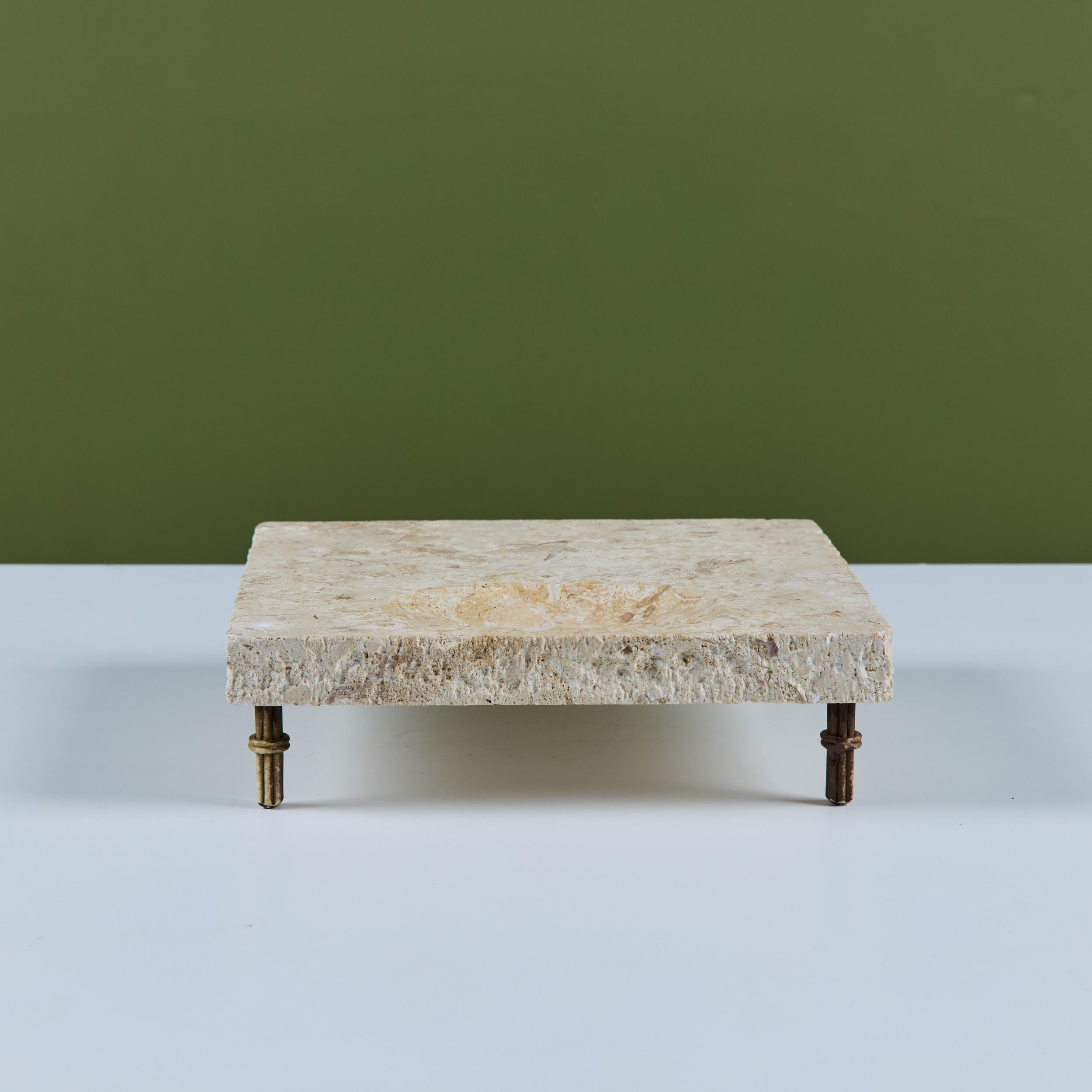 Travertine Footed Catchall For Sale 2