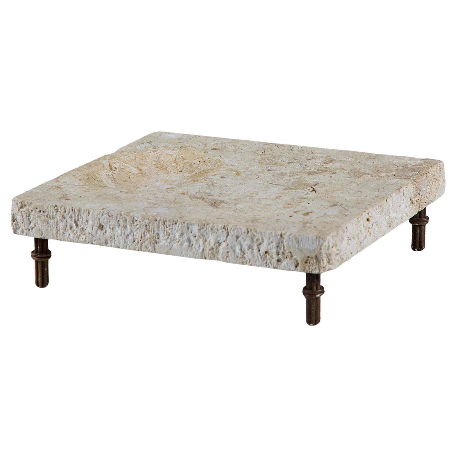 Travertine Footed Catchall For Sale