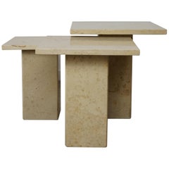 Travertine French Marble Stone Side Tables Gigogne Set