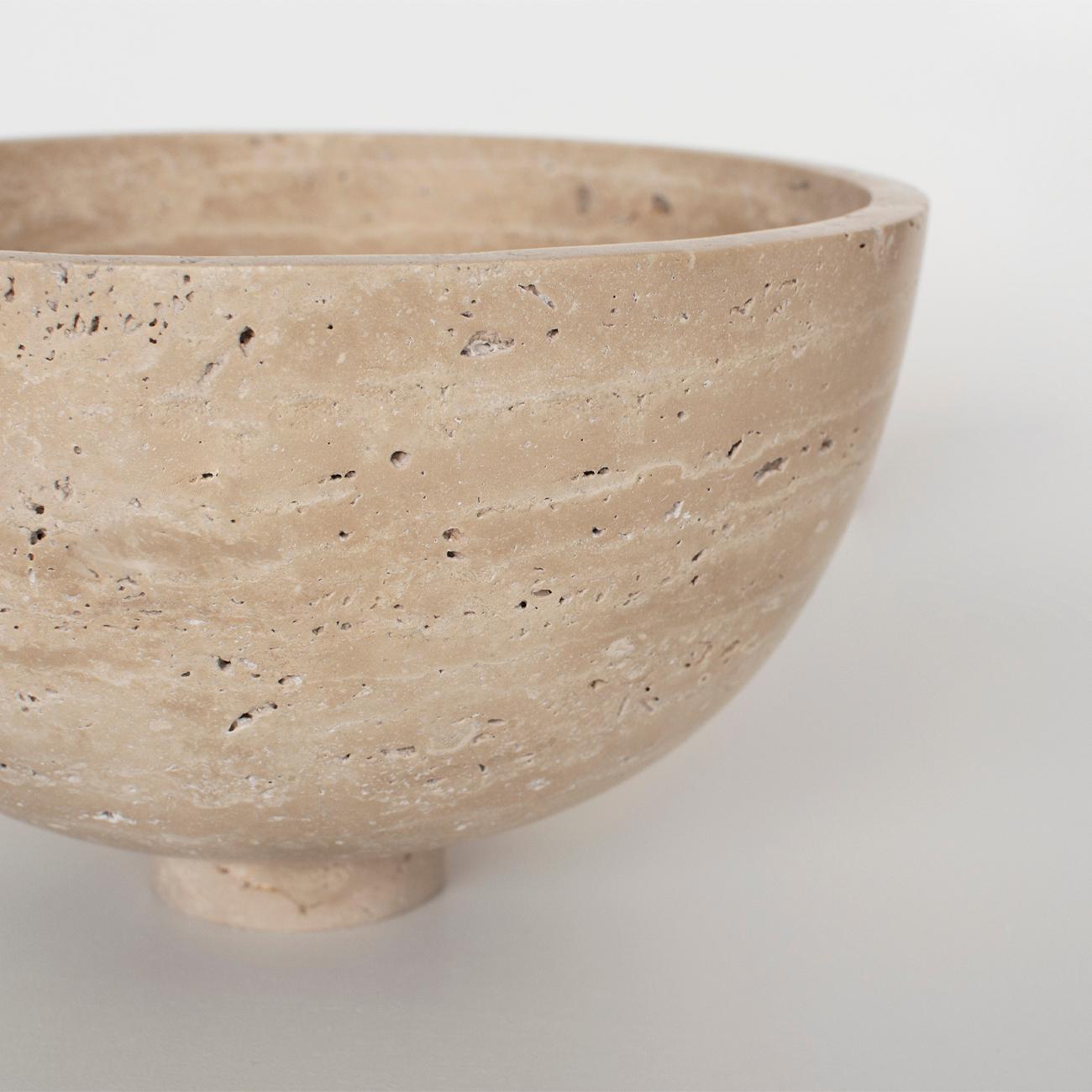Hand-Crafted Travertine Fruit Bowl, Centerpiece