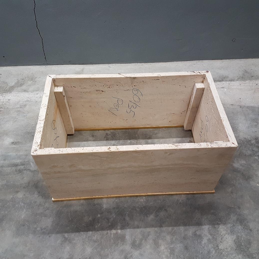 Belgian Travertine Gilt Brass Coffee Table, 1970s