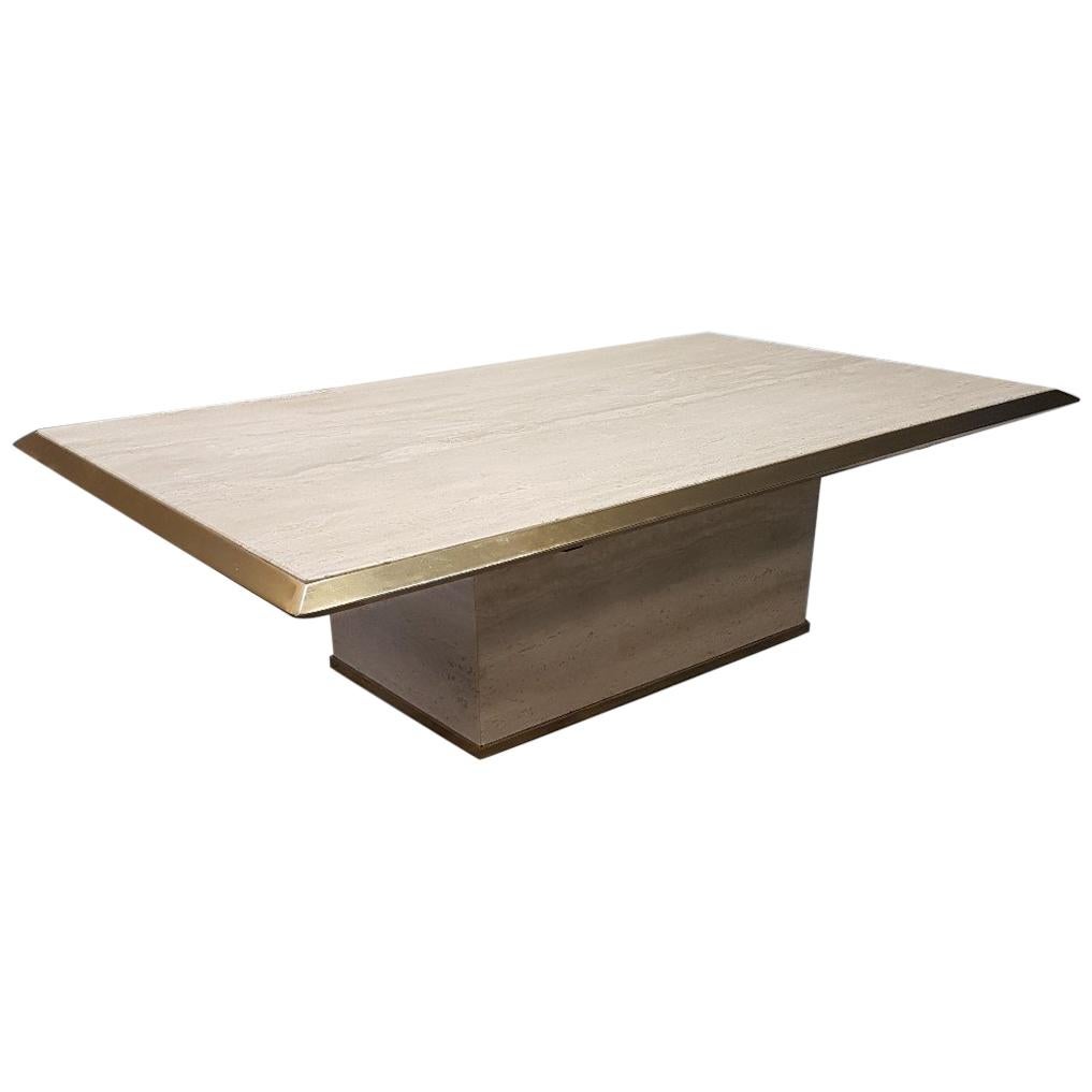 Travertine Gilt Brass Coffee Table, 1970s