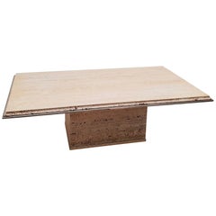 Table basse en laiton doré travertin, Italie, années 1970
