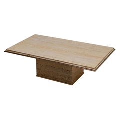 Travertine Gilt Brass Coffee Table, Italy, 1970s