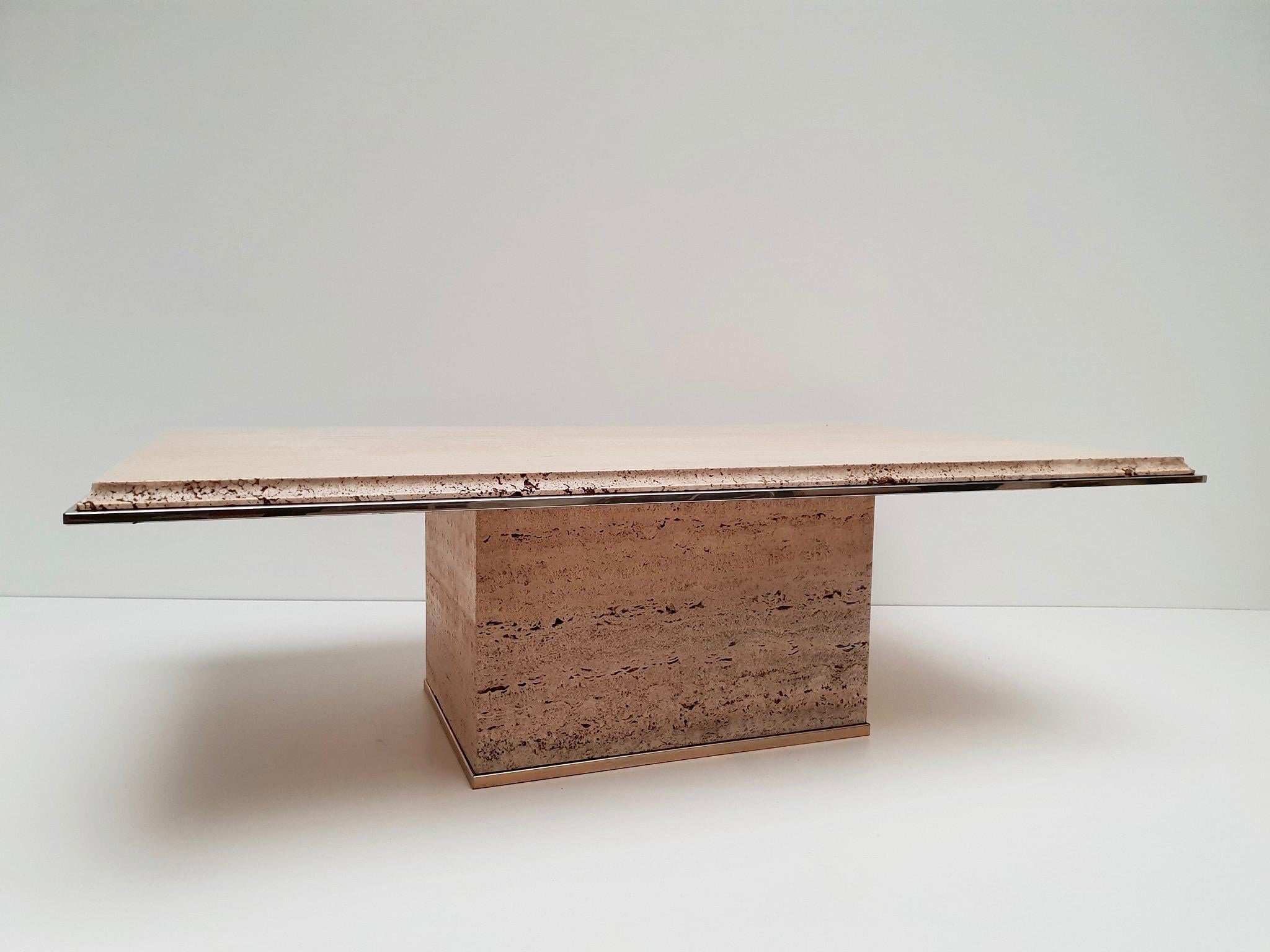 Travertine Gilt Brass Coffee Table, Italy, 1970s 7