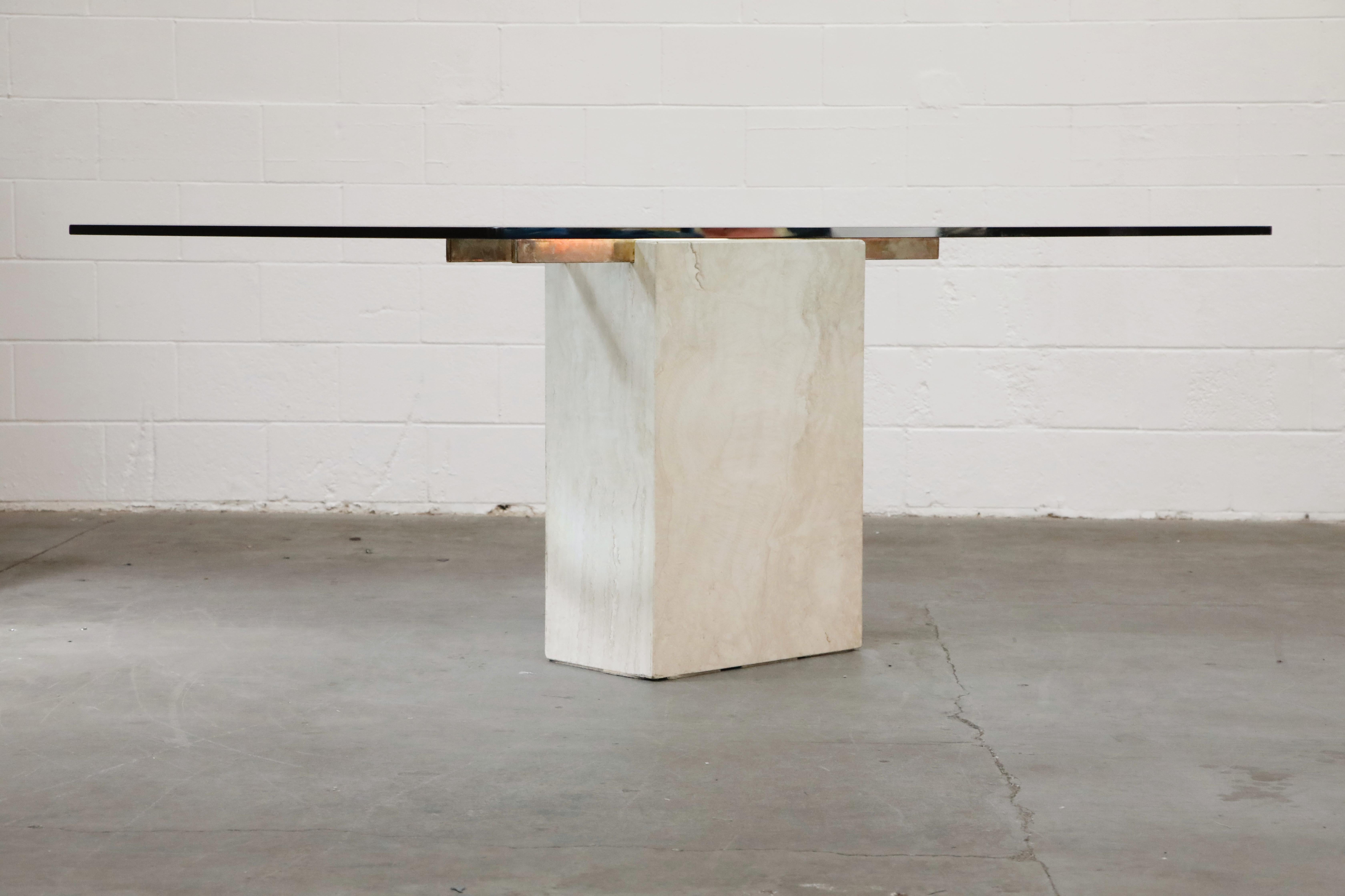 Modern Travertine, Glass and Brass Dining Table by Artedi, 1970s