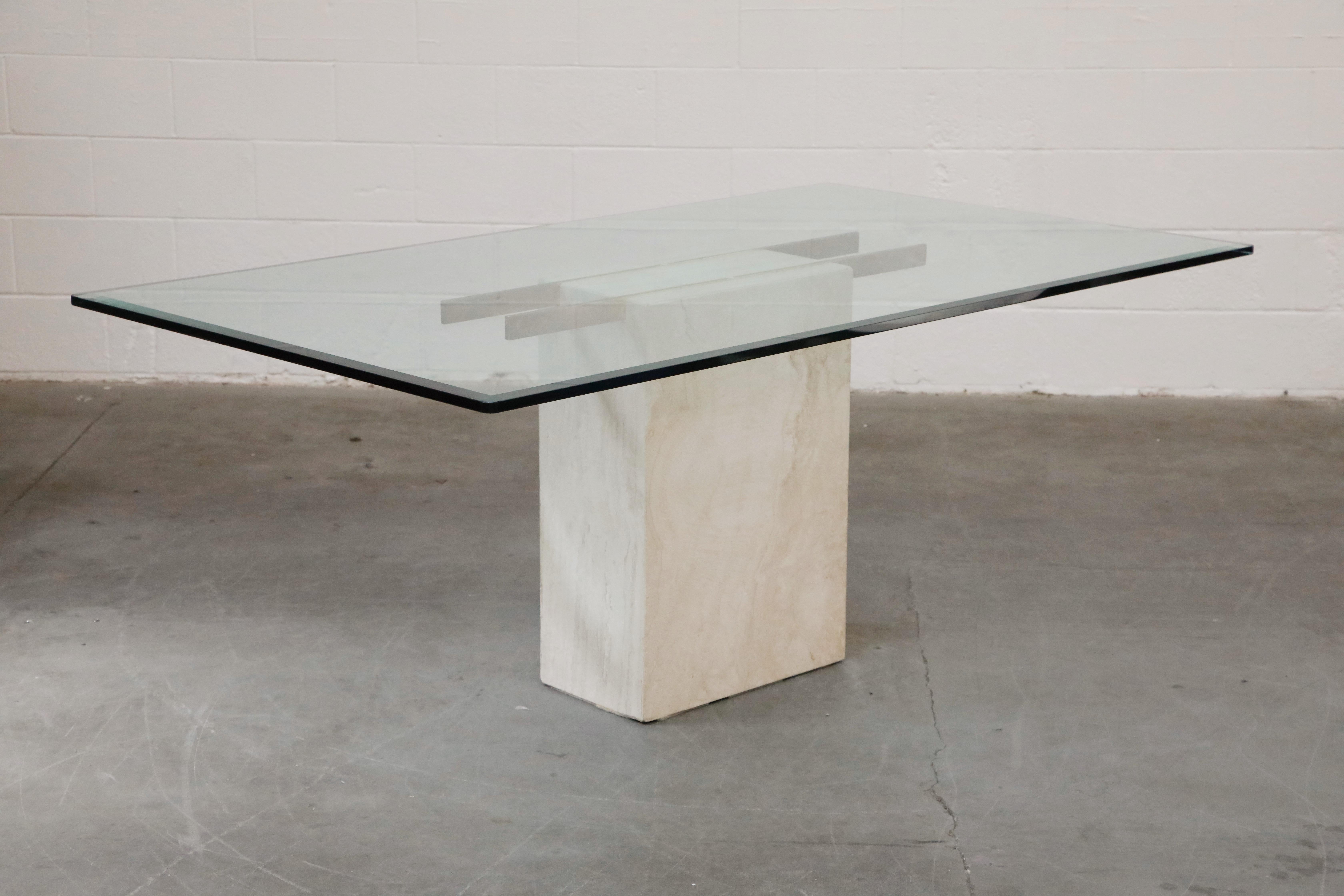 Italian Travertine, Glass and Brass Dining Table by Artedi, 1970s